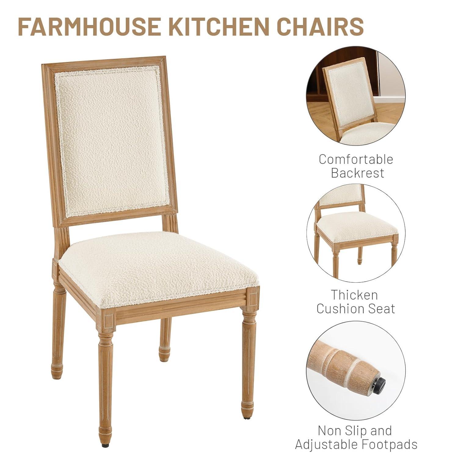 Furniliving French Country Dining Chairs Set of 2, Upholstered Farmhouse Dining Room Chairs, Sherpa Fabric Side Chairs for Kitchen Dining Room, White