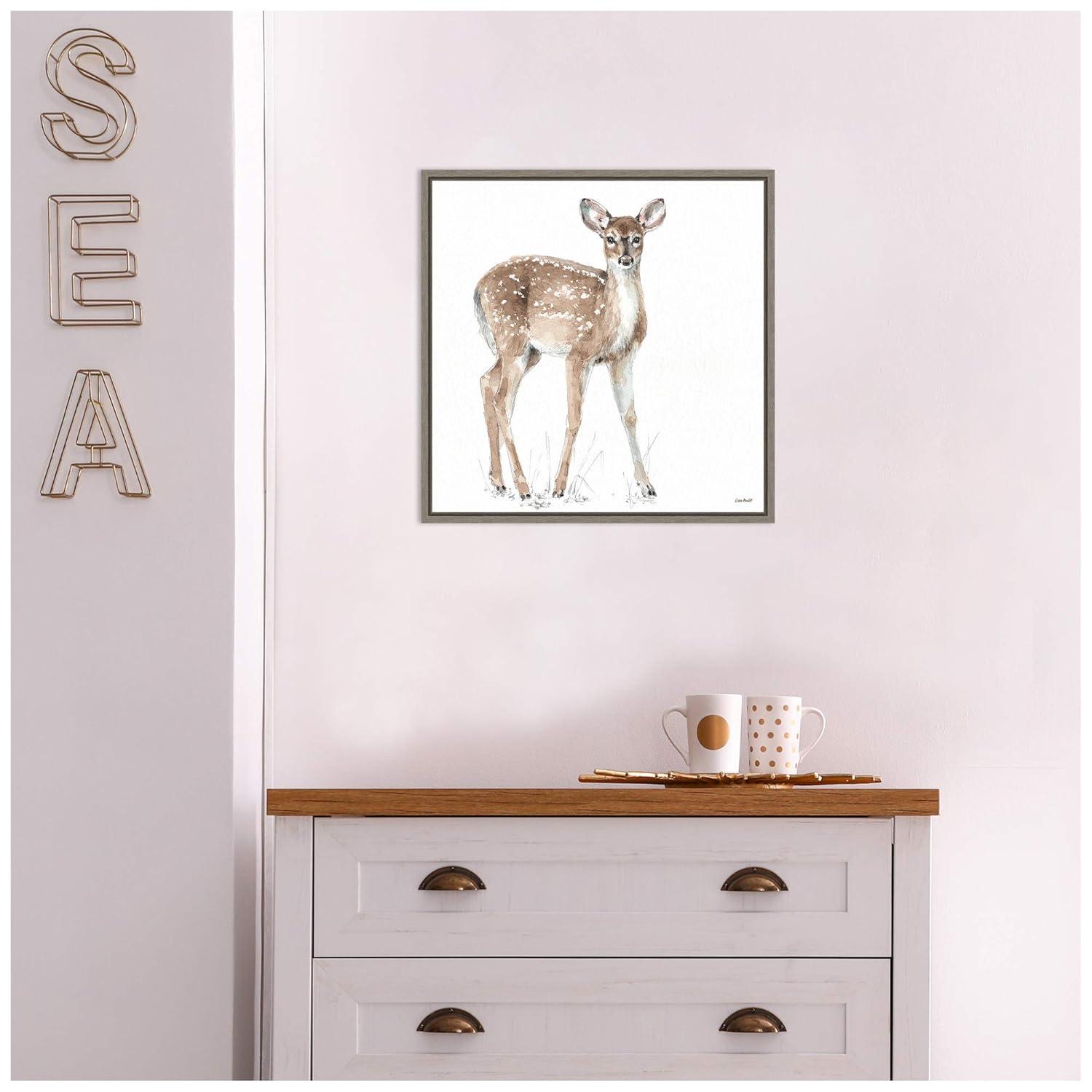 Amanti Art Forest Friends XII (Deer) by Lisa Audit Canvas Wall Art Print Framed 16-in. x 16-in. in Gray