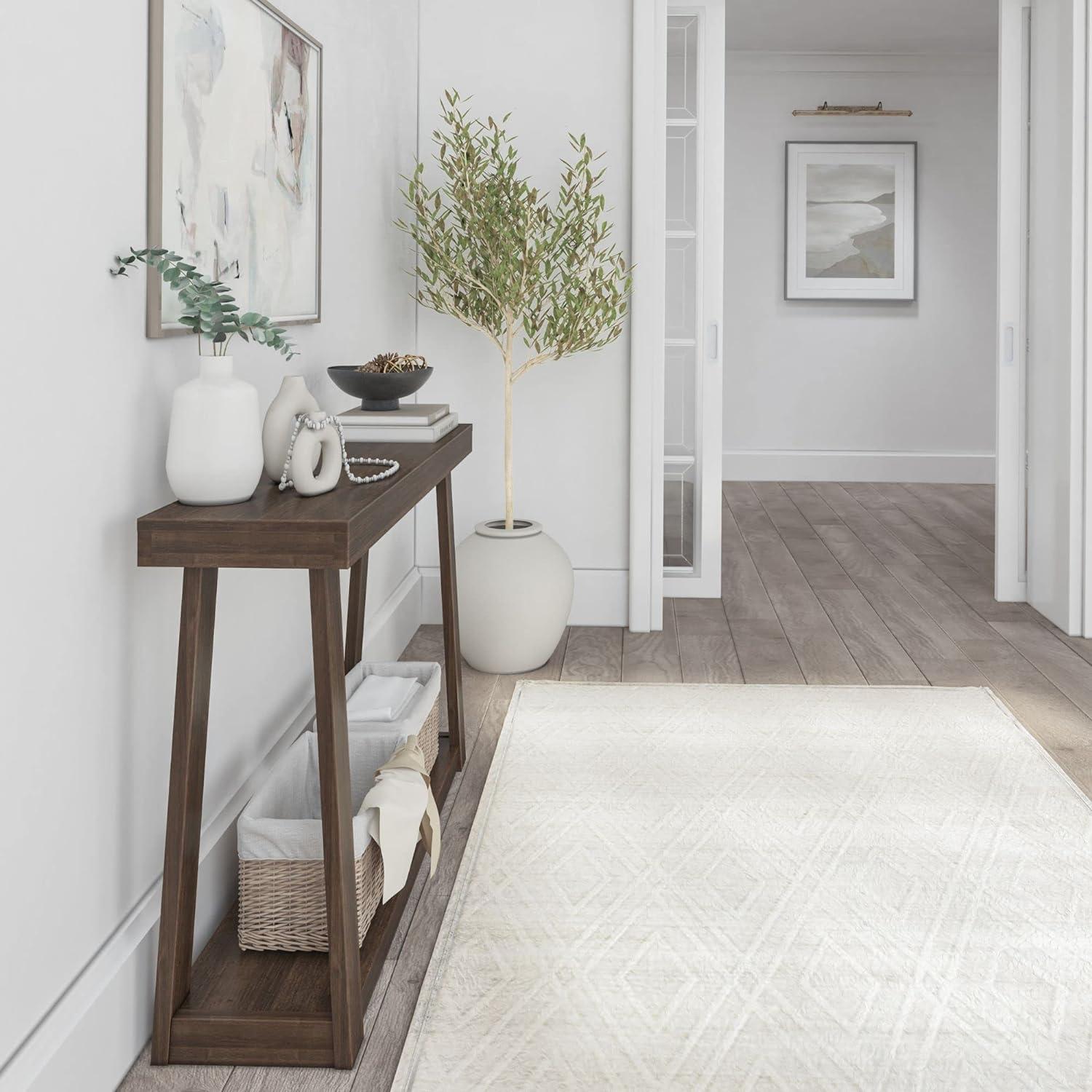 Walnut Solid Pine Wood Console Table with Storage Shelf