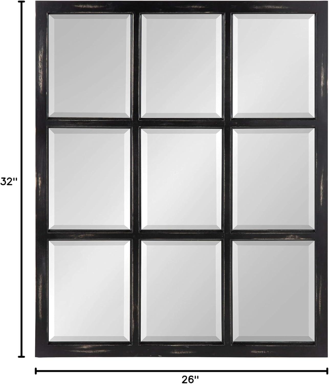 26" x 32" Hogan Windowpane Wall Mirror Black - Kate & Laurel All Things Decor: Modern Rectangular, No Assembly, Wood Frame