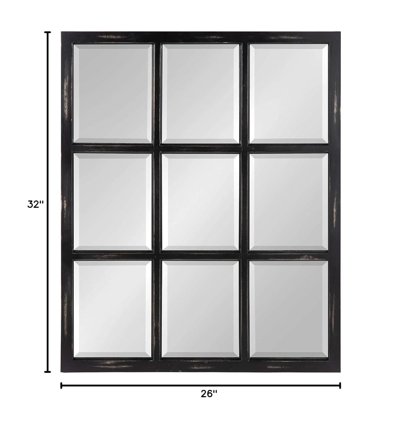 26" x 32" Hogan Windowpane Wall Mirror Black - Kate & Laurel All Things Decor: Modern Rectangular, No Assembly, Wood Frame