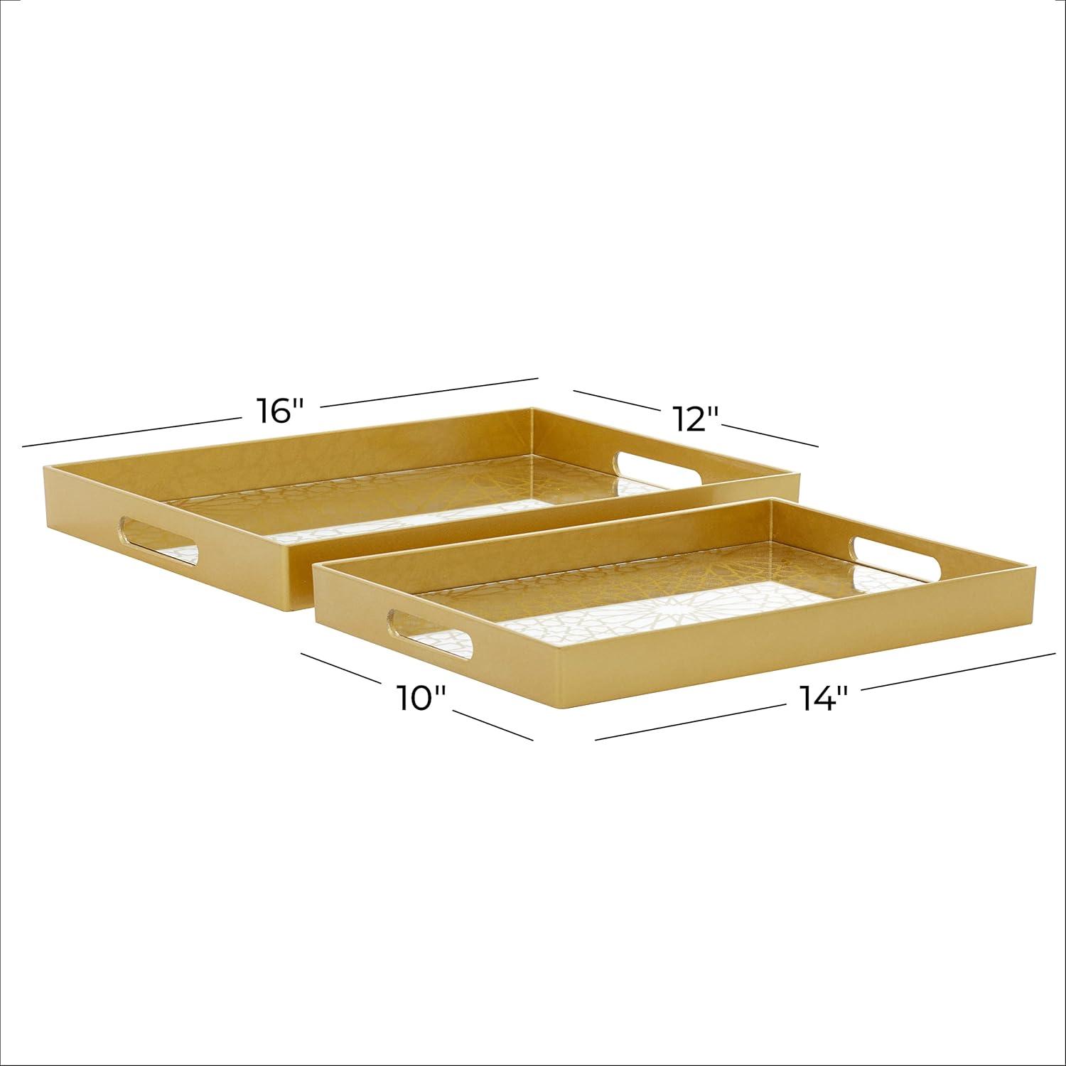 CosmoLiving by Cosmopolitan Plastic Mirrored Geometric Decor Gold Tray Set