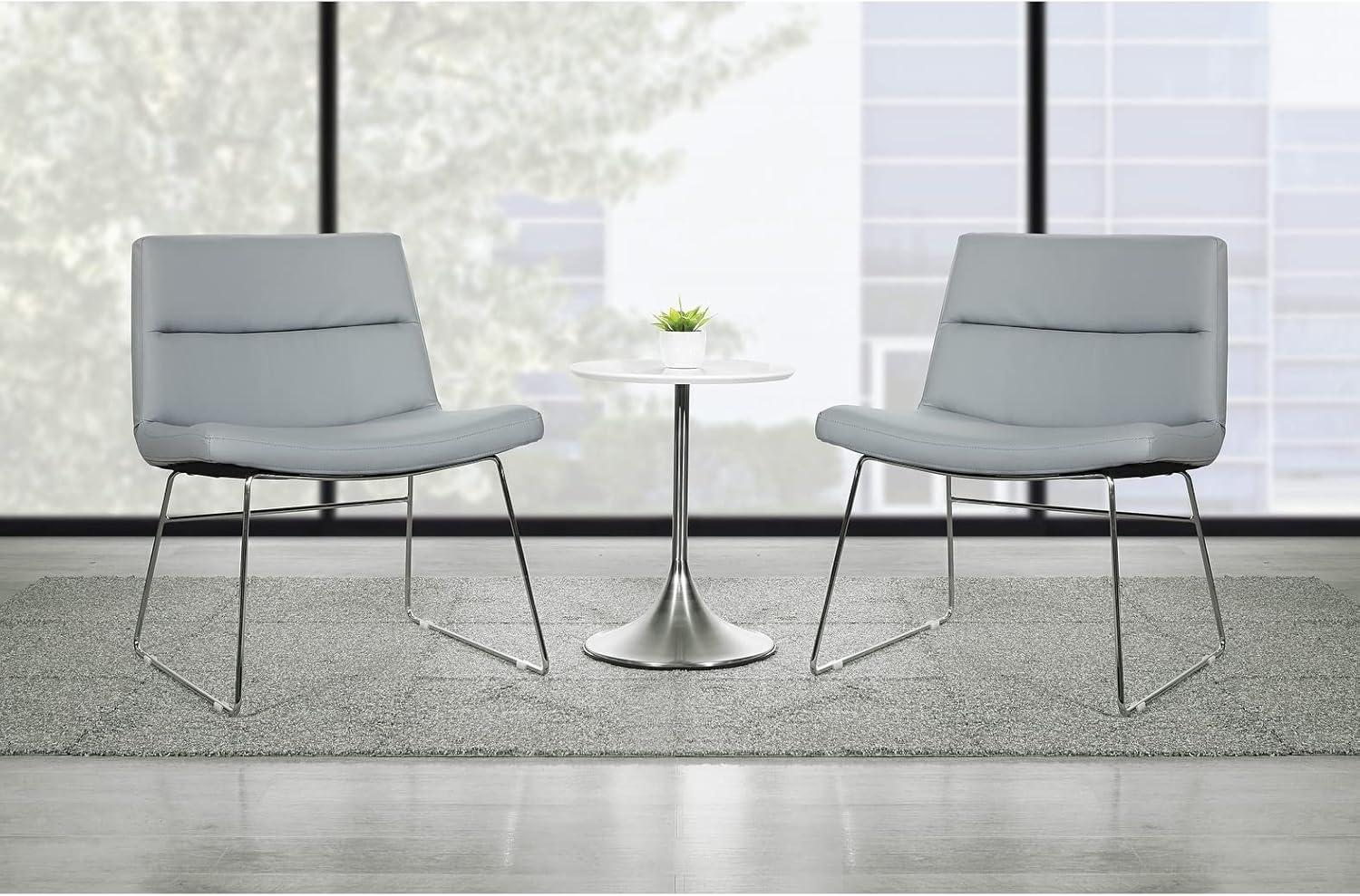 Thompson Chair in White Faux Leather with Chrome Sled Base