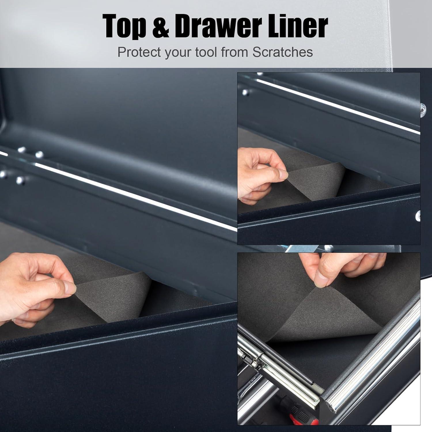 INDSUMOT 24" Portable Tool Box, 5 Drawers & Top Storage Tray Tool Box with Drawers, Lockable Metal Tool Chest Cabinet for Garage, Warehouse, Repair Shop & Home, Red