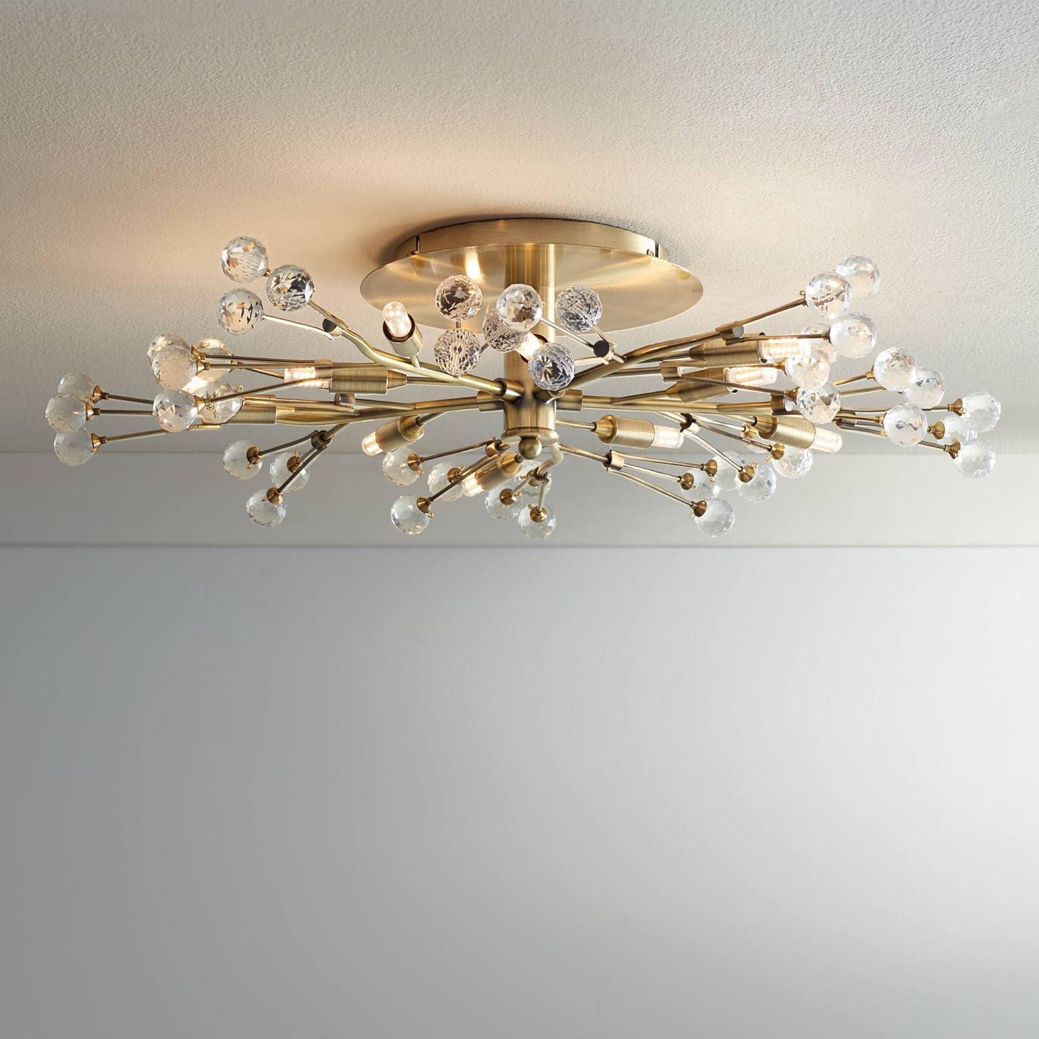 Possini Euro Design Ceiling Light Semi Flush Mount Fixture LED Brass 27 1/2" Wide 10-Light Crystal Berry for Living Room