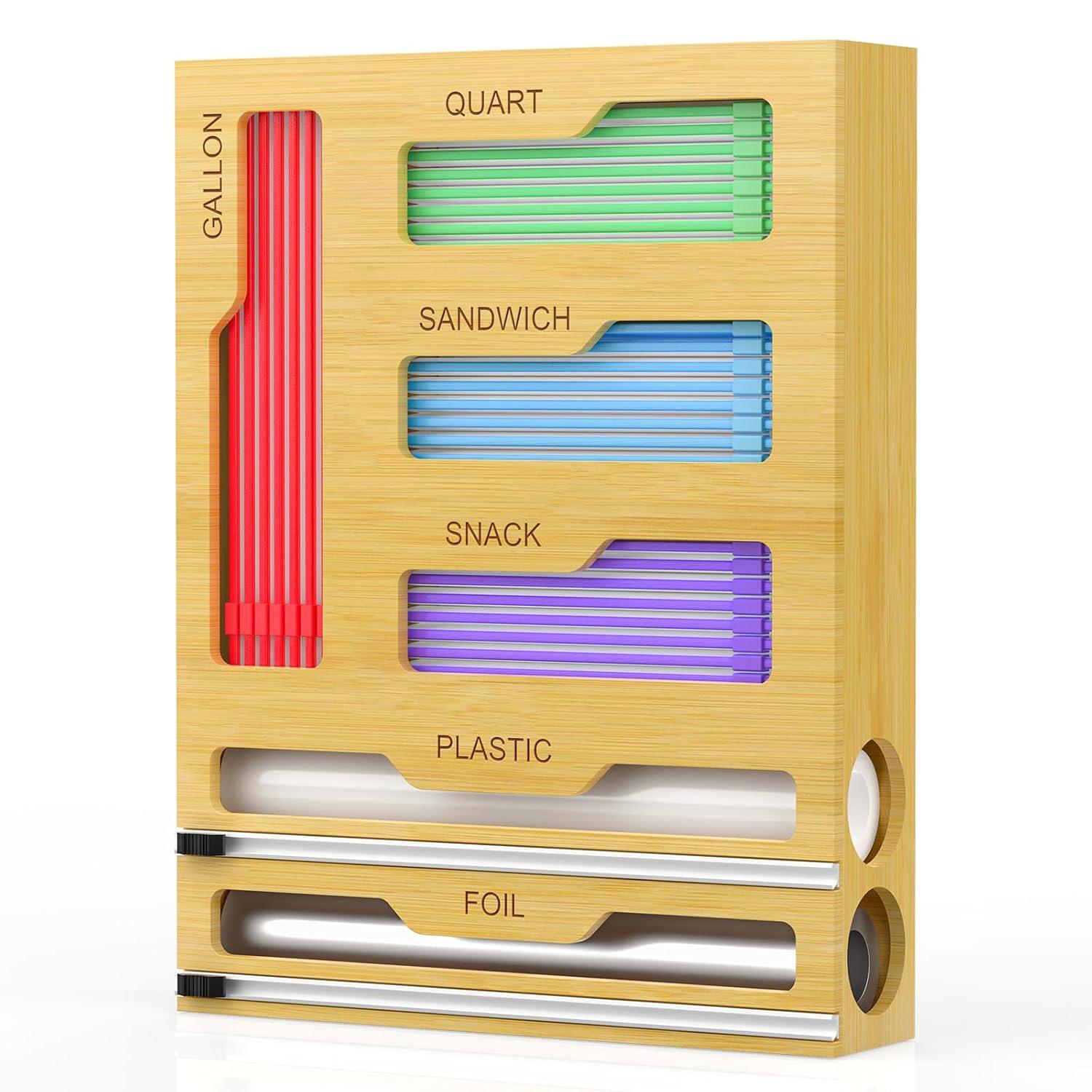 Natural Bamboo and Stainless Steel Kitchen Drawer Organizer
