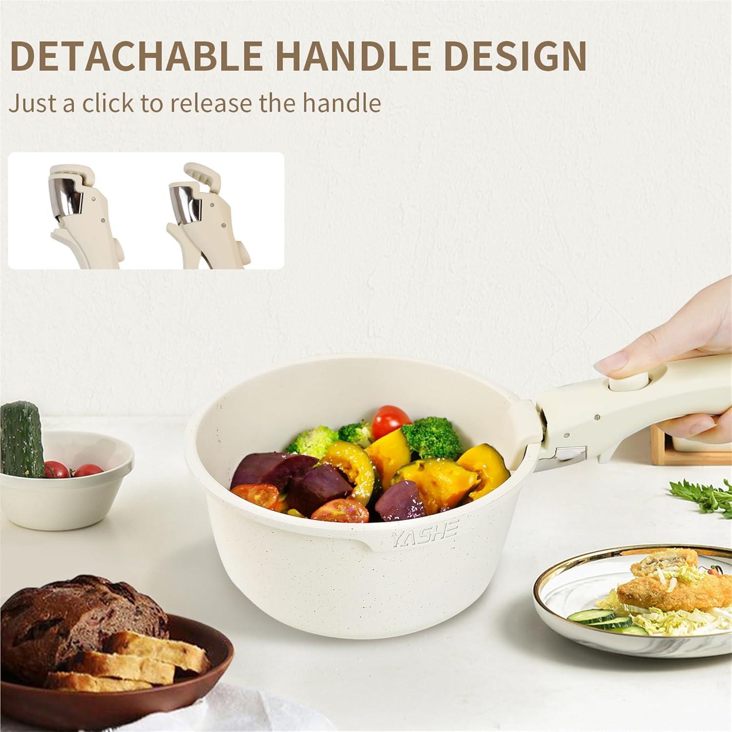 YASHE 13-Pieces Pots and Pans Set Non Stick, Ceramic Kitchen Cookware Set, Detachable Dandle Pots and Pans with Pan Protectors