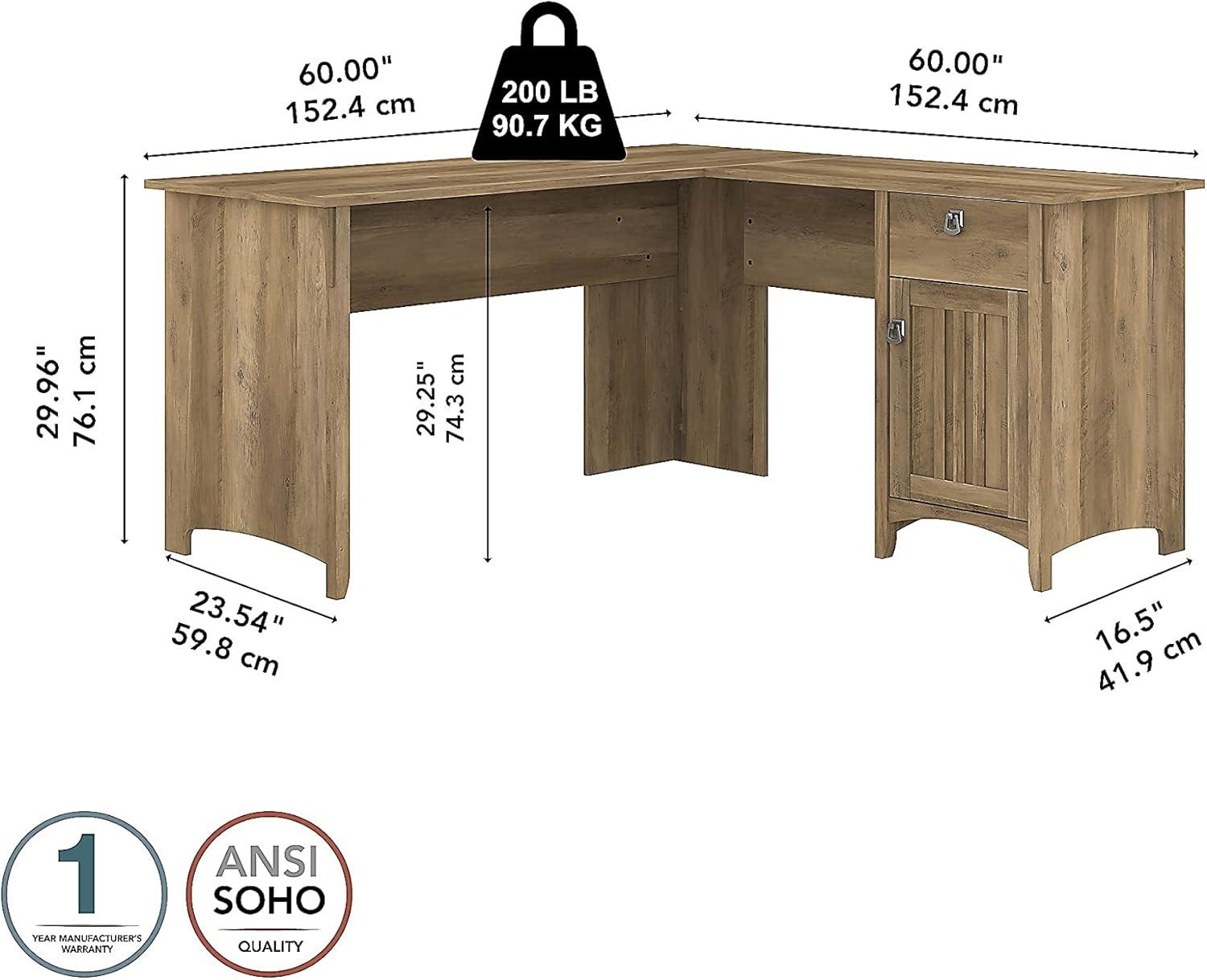 Bush Furniture Salinas 60" L Shaped Desk with Storage, Reclaimed Pine