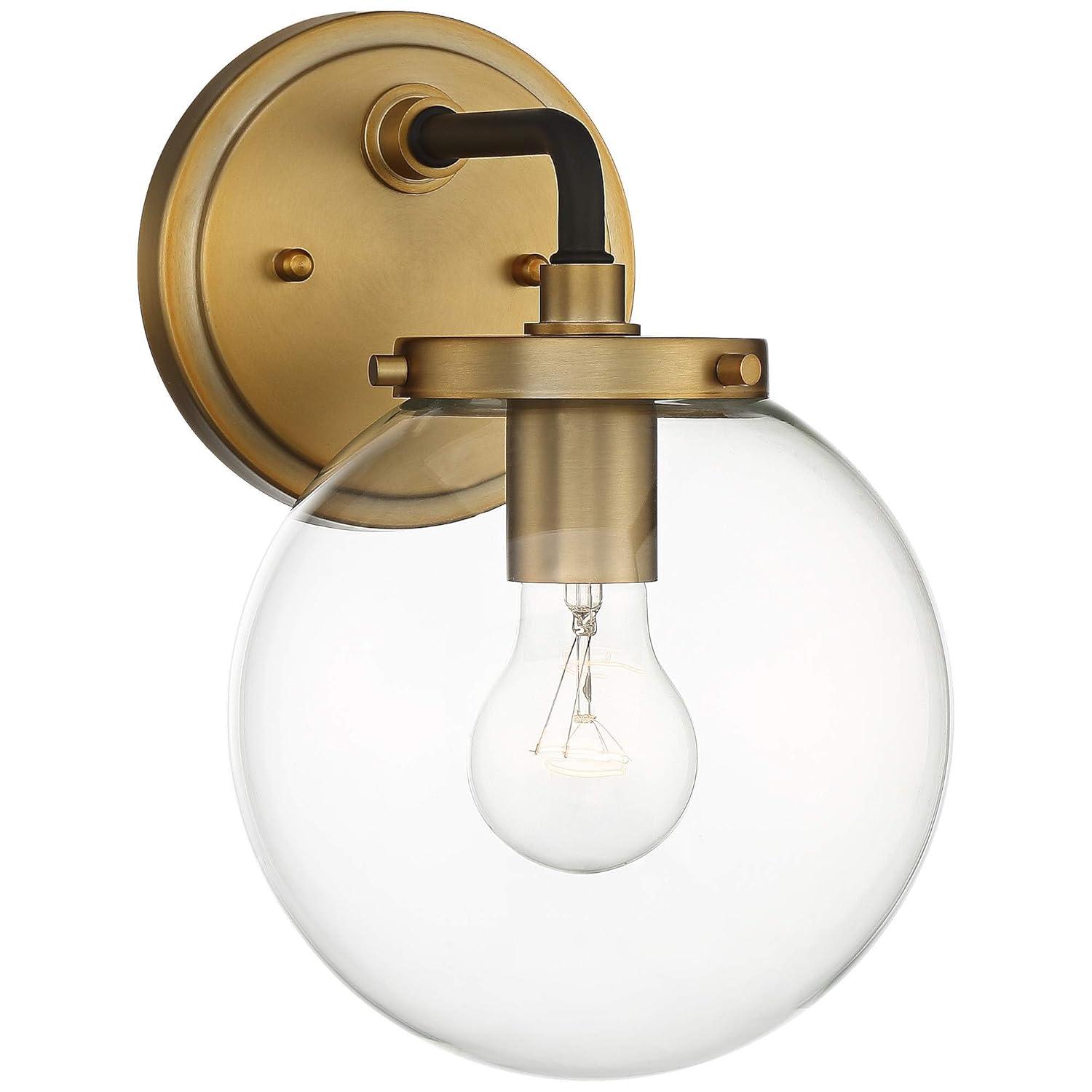 Possini Euro Design Fairling Modern Wall Light Sconce Gold Hardwire 7 1/2" Fixture Clear Glass Globe Shade for Bedroom Bathroom Vanity Reading Hallway