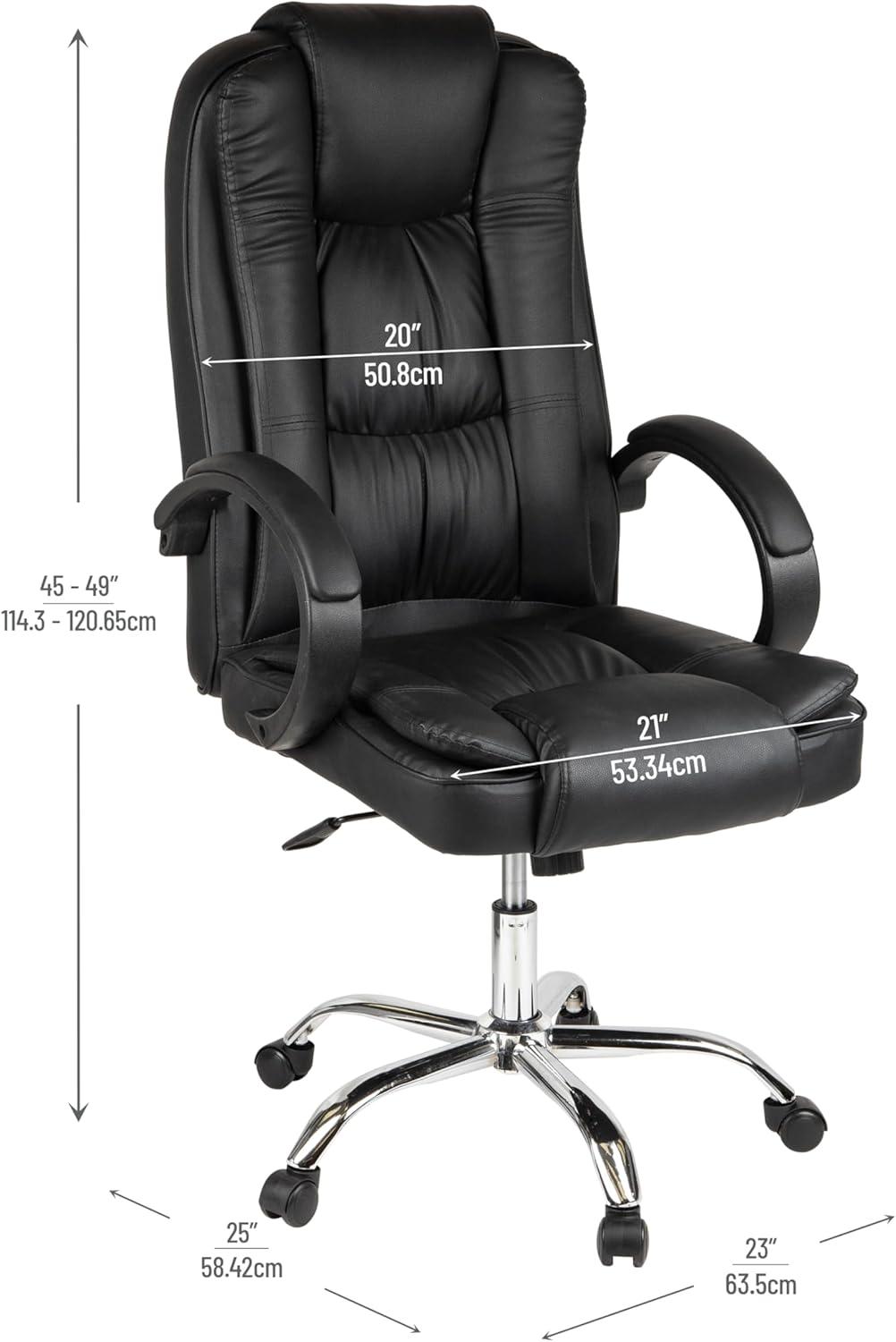 Mind Reader Executive Office Chair with Headrest, Height Adjustable, Desk Chair, Office, 23"L x 25"W x 45-49"H