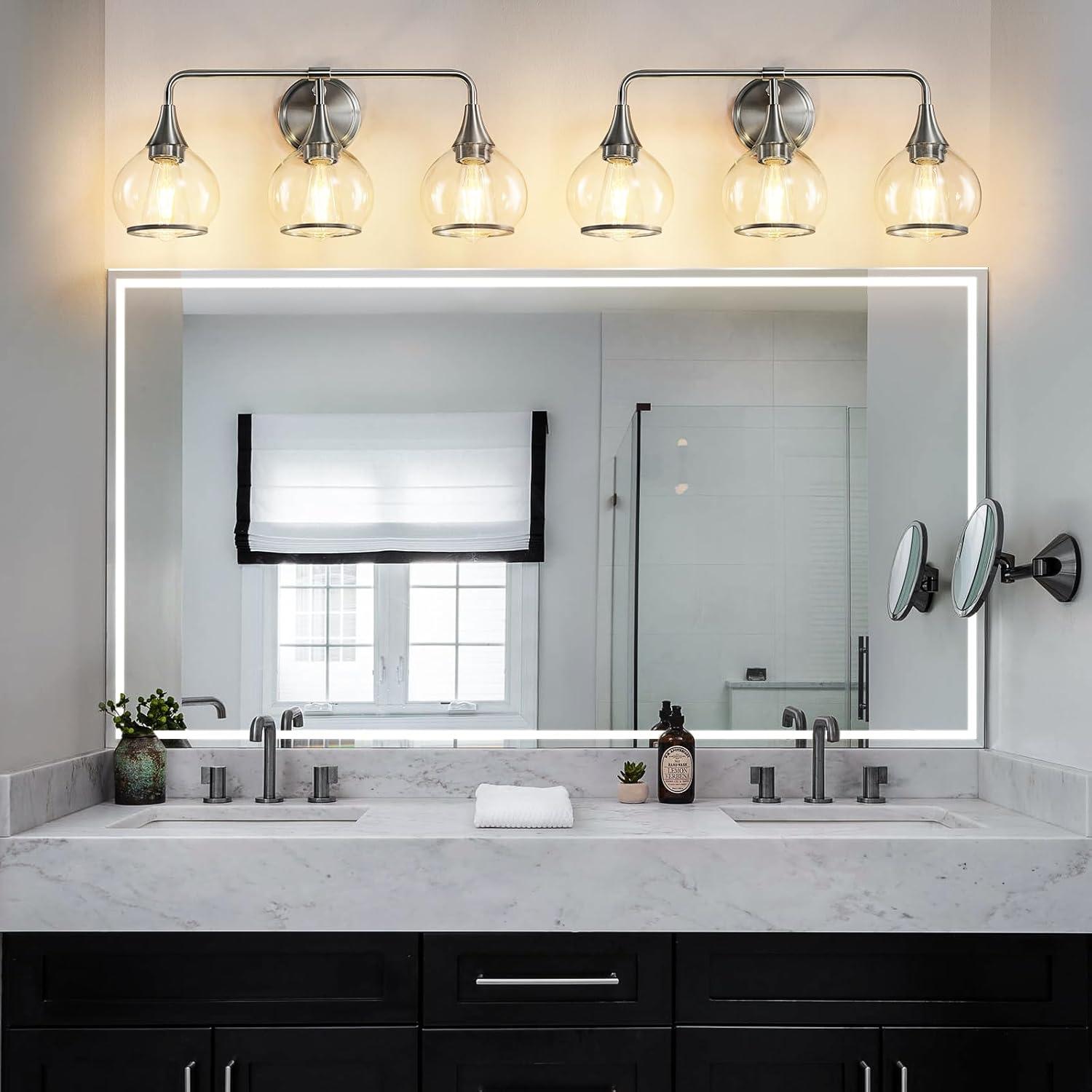 Black and Gold Bathroom Vanity Light 3-Lights Bathroom Light Fixtures Over Mirror with Clear Glass Shade 22.4 inch Wall Sconce Lighting Bath(Exclude E26 Bulb)