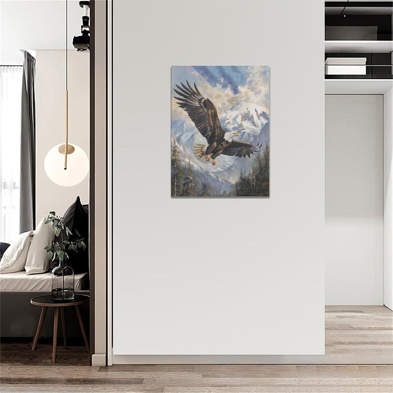 American Bald Eagle Wall Art Flying Eagle Canvas Prints Patriotic Concept Picture Inspiring Motivational Posters Modern Home Artwork Decor For Office Living Room Bedroom Framed Ready To Hang12x16 Inch