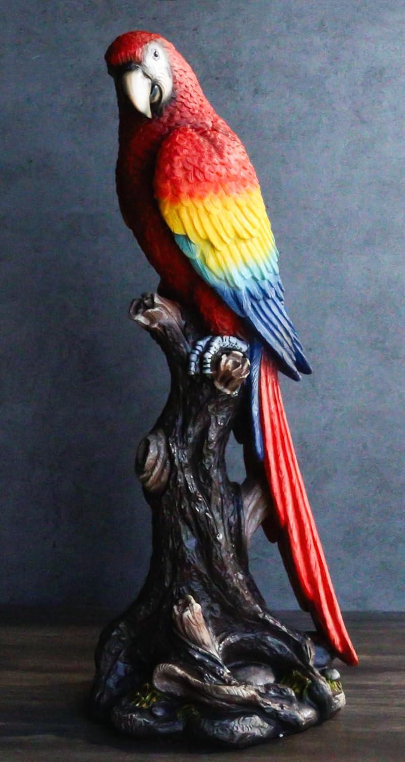 Ebros Gift Tropical Rainforest Red Scarlet Macaw Parrot 13.75 inch Garden Statue