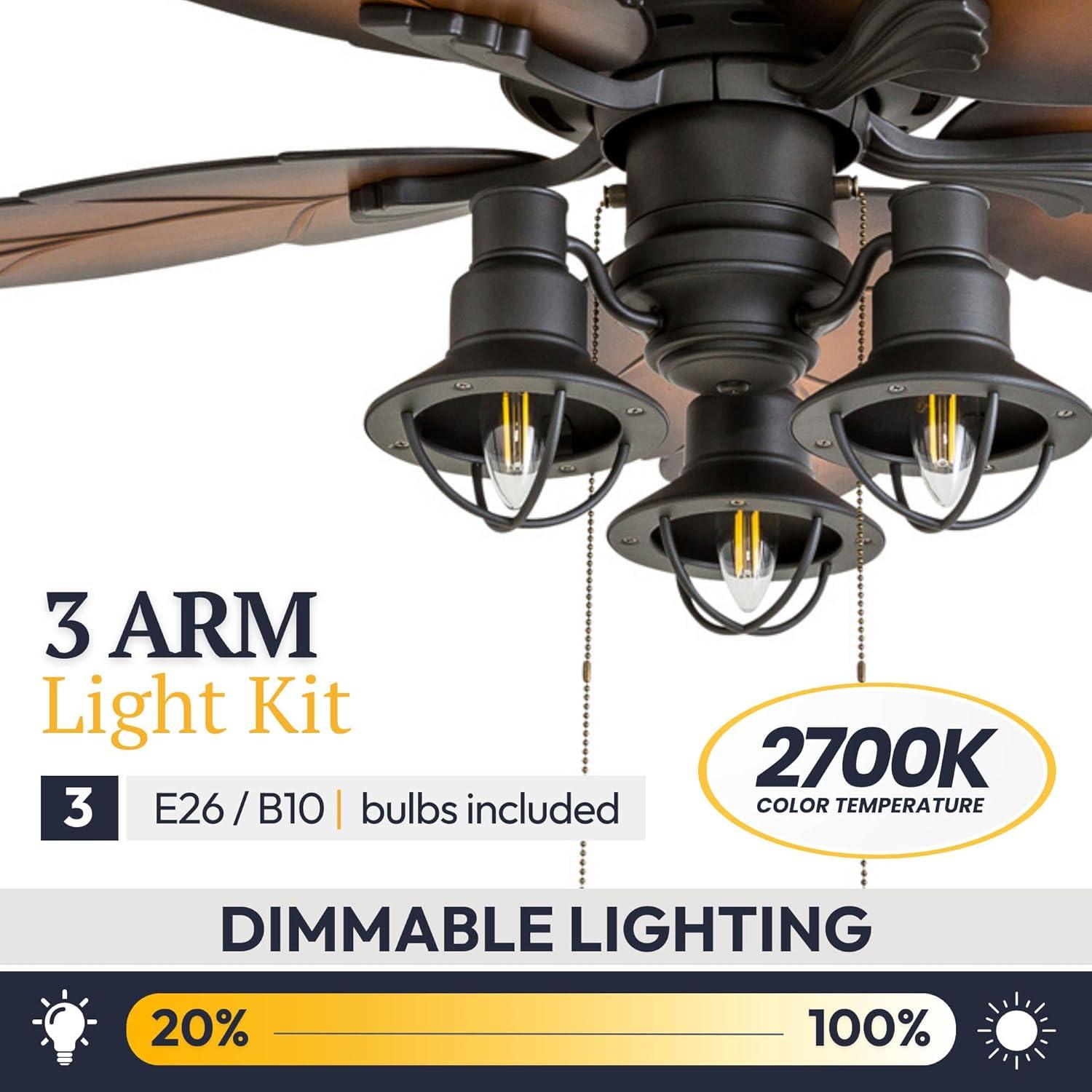 52" Bronze Tropical Ceiling Fan with Palm Leaf Blades and LED Light