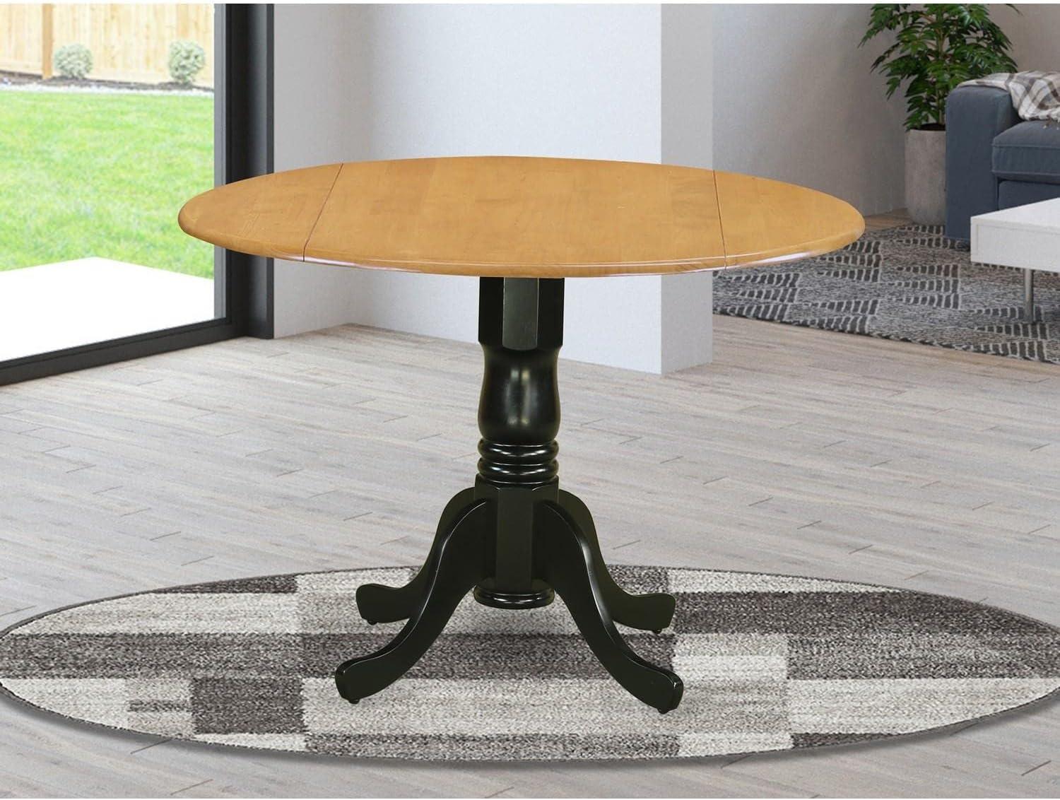 Oak and Black Round Extendable Wood Dining Table