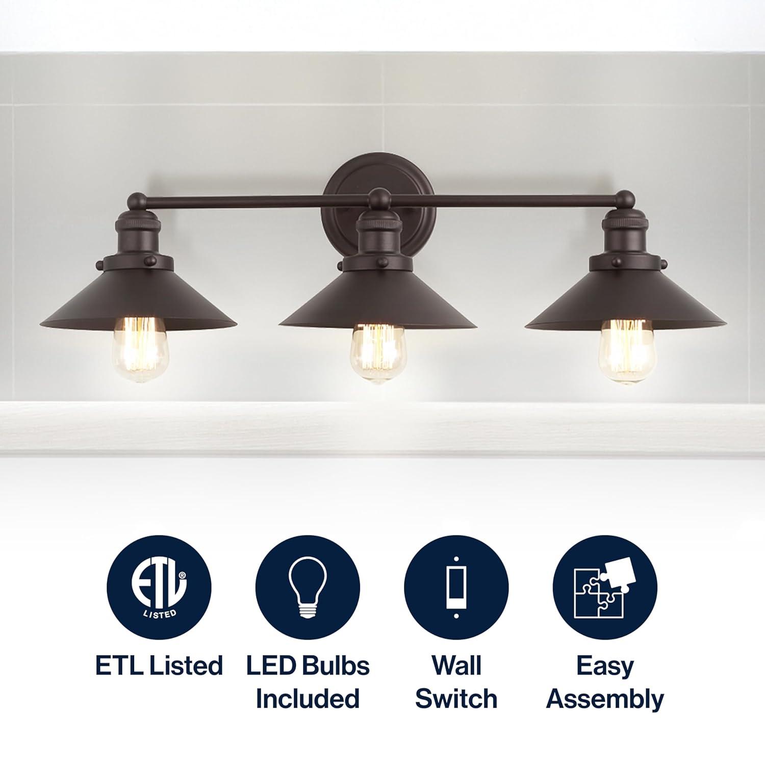 July 26.5" 3-light Metal Vanity Light, Oil Rubbed Bronze