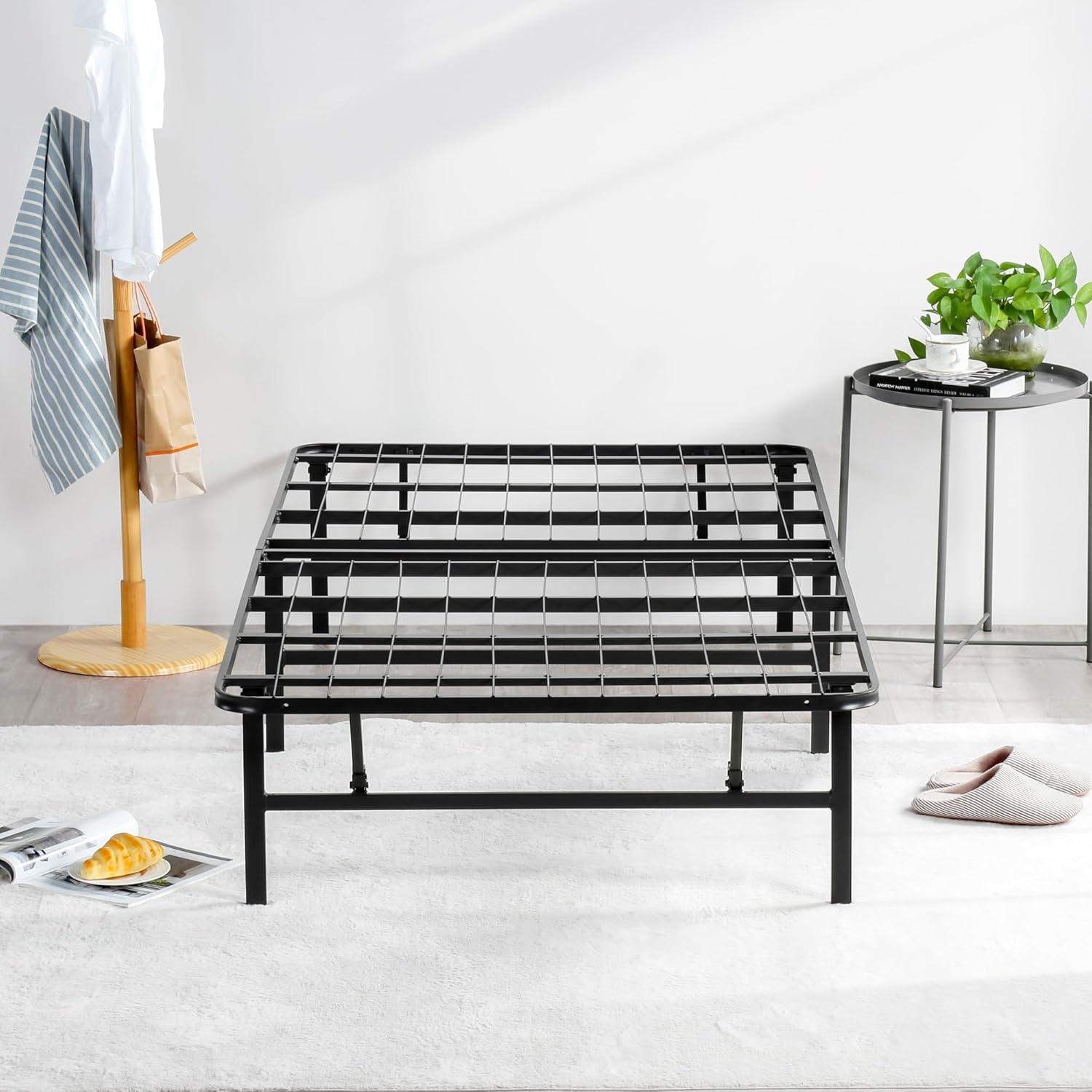 Black Twin Foldable Metal Platform Bed Frame with Slats