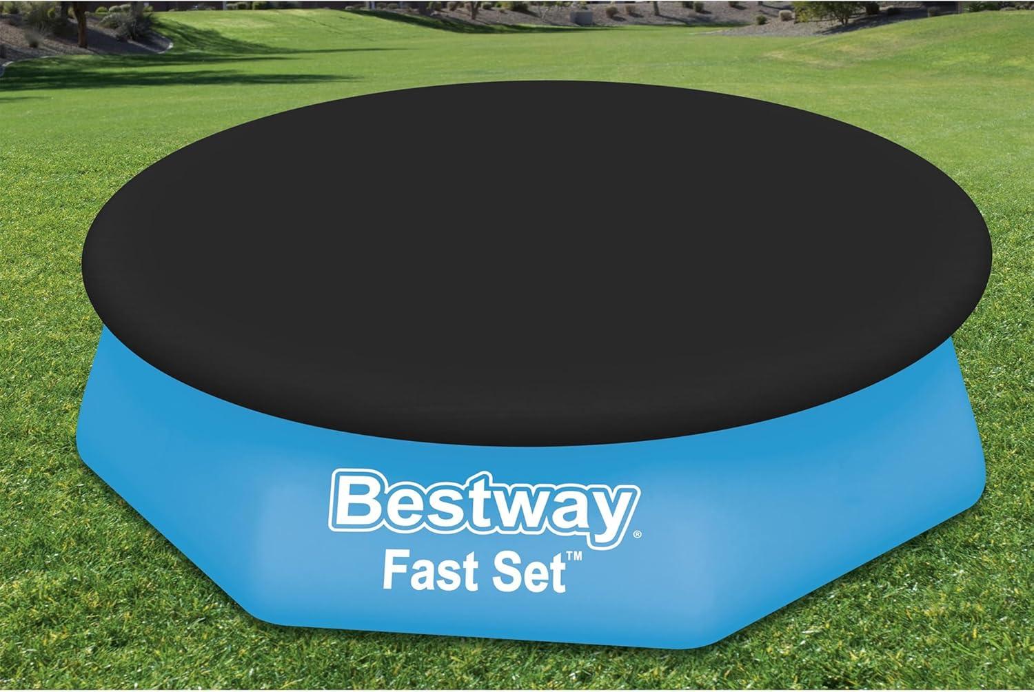 Bestway Flowclear Fast Set 8' Round Pool Cover, PVC Protective Mat with Drain Holes for Above Ground Fast Set Swimming Pool Cover