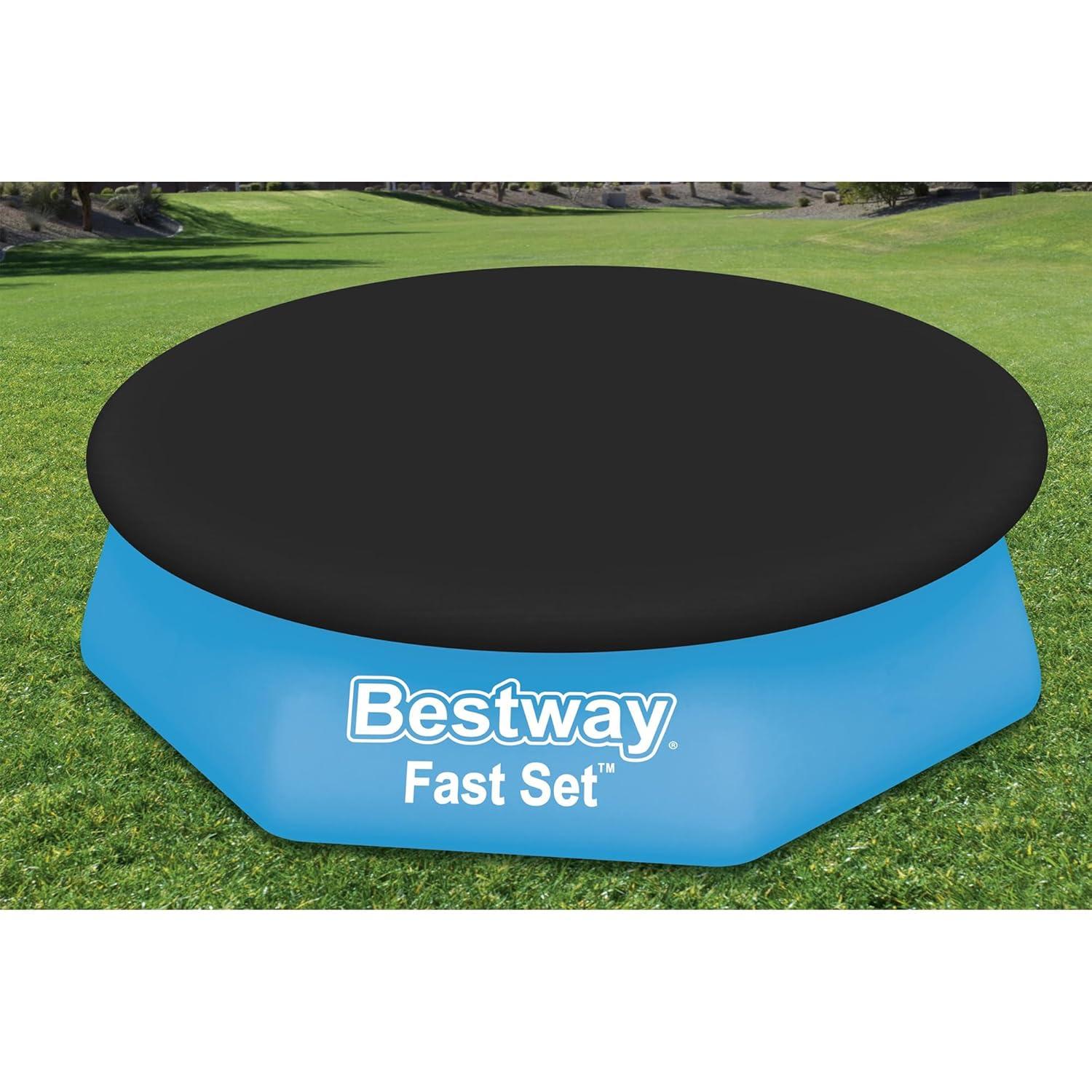 Bestway Flowclear Fast Set 8' Round Pool Cover, PVC Protective Mat with Drain Holes for Above Ground Fast Set Swimming Pool Cover