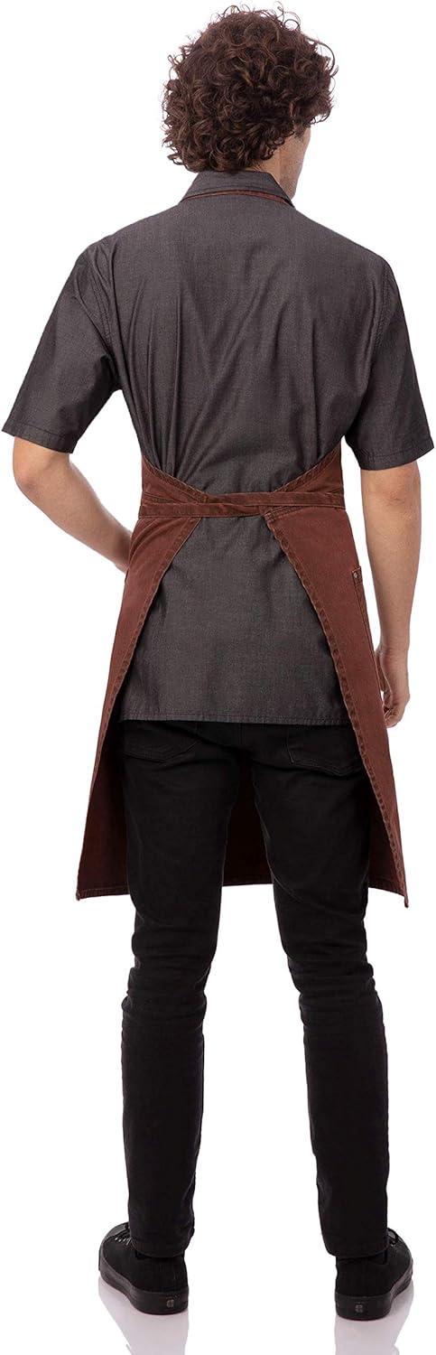 Rust Cotton Unisex Distressed Bib Apron with Pockets