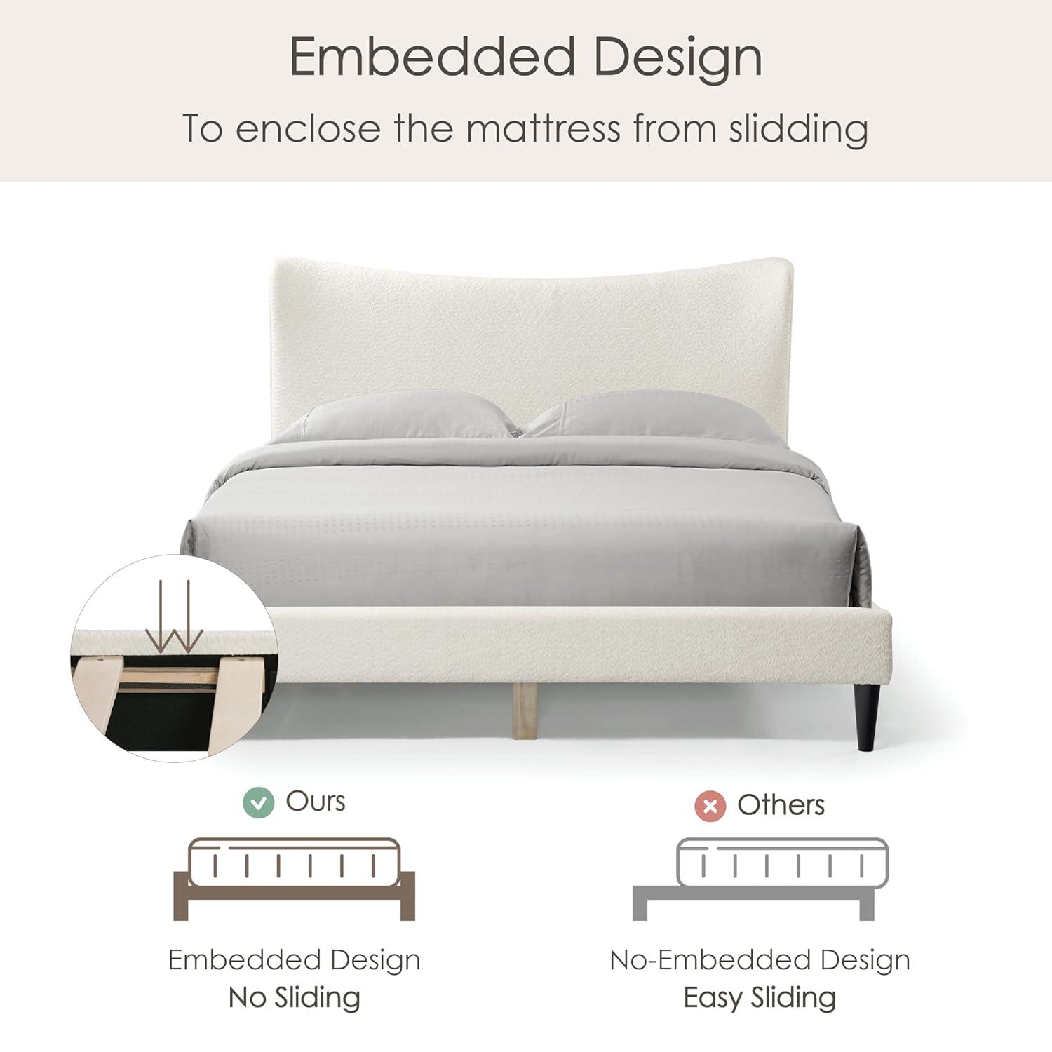 24/7 Shop At Home Queen Heartwild Modern Boucle Upholstered Wingback Platform Bed White