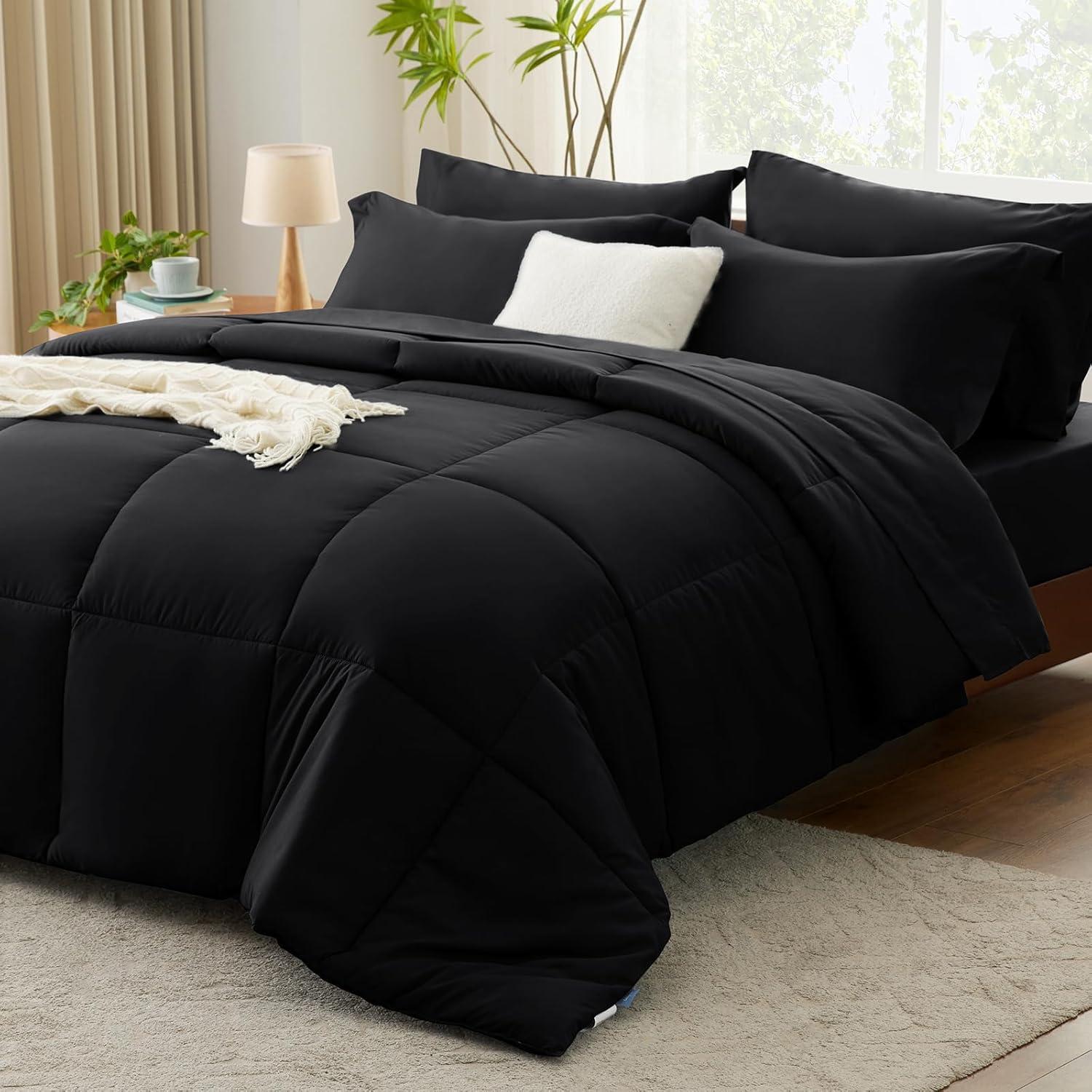 Black Microfiber Queen Down Alternative Bed in a Bag Set