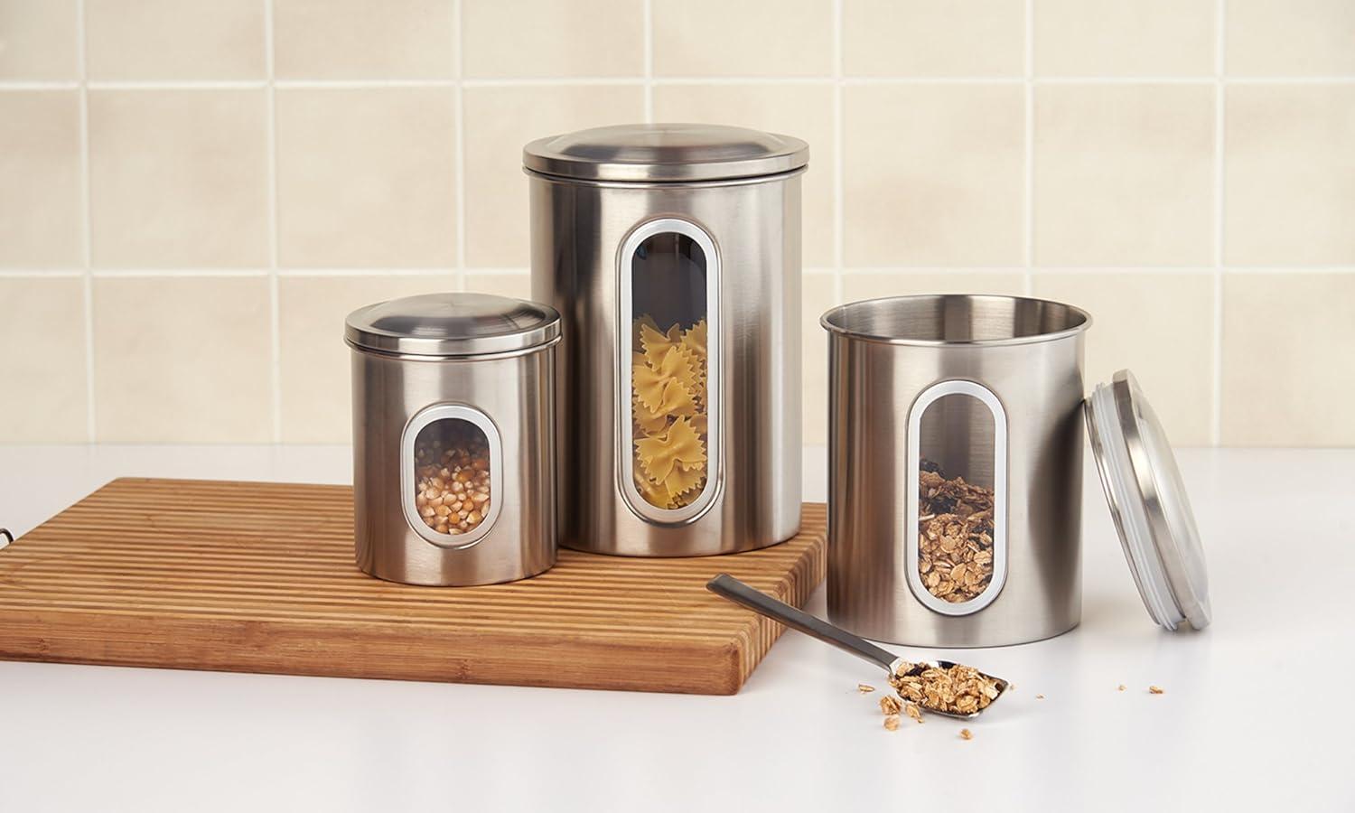 Fox Run Stainless Steel Canister Set, 3-Piece, Small, Medium, and Large Canister