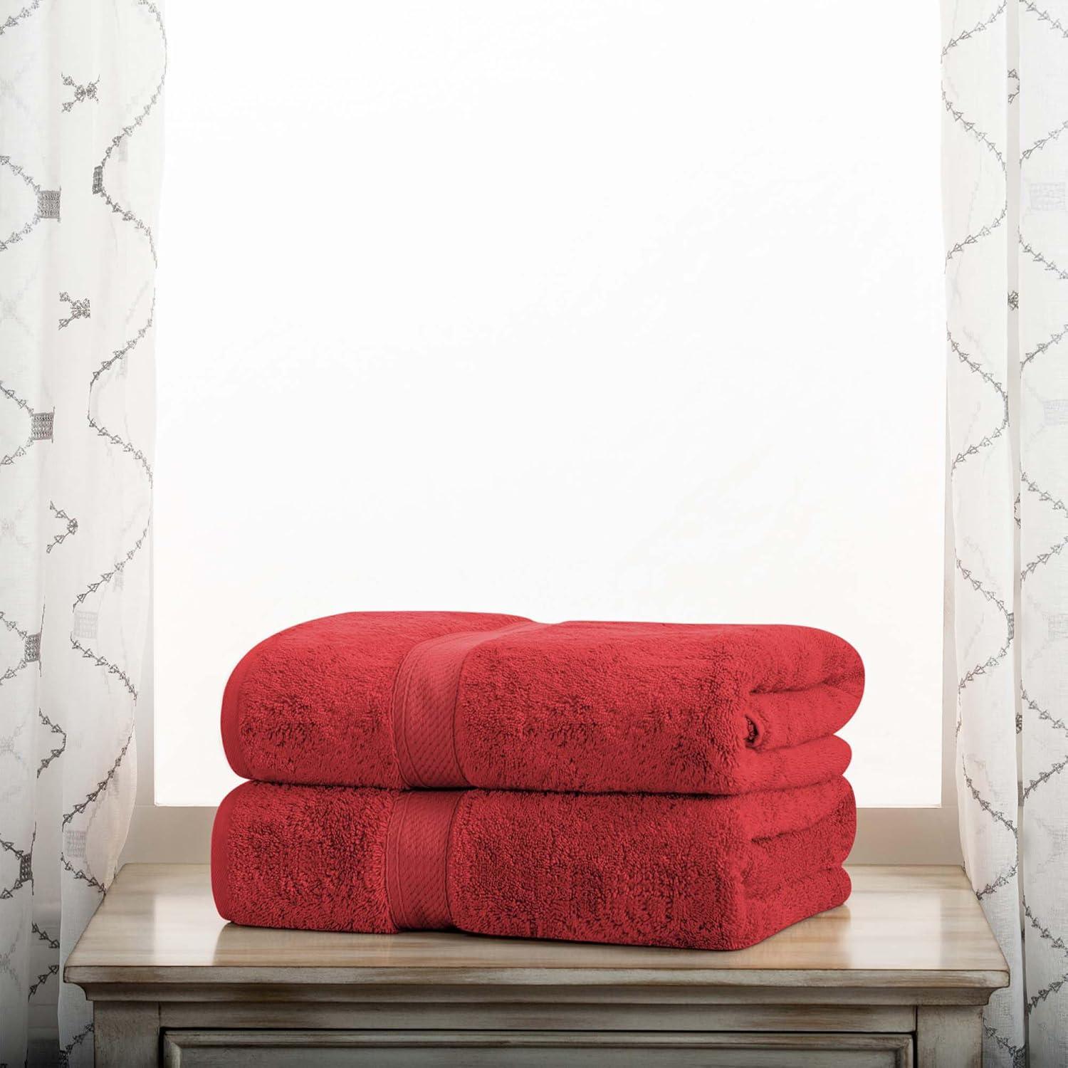 Superior Egyptian Cotton Pile Bath Towel Set of 2, Ultra Soft Luxury Towels, Thick Plush Essentials, Absorbent Heavyweight, Guest Bath, Hotel, Spa, Home Bathroom, Shower Basics, Coral