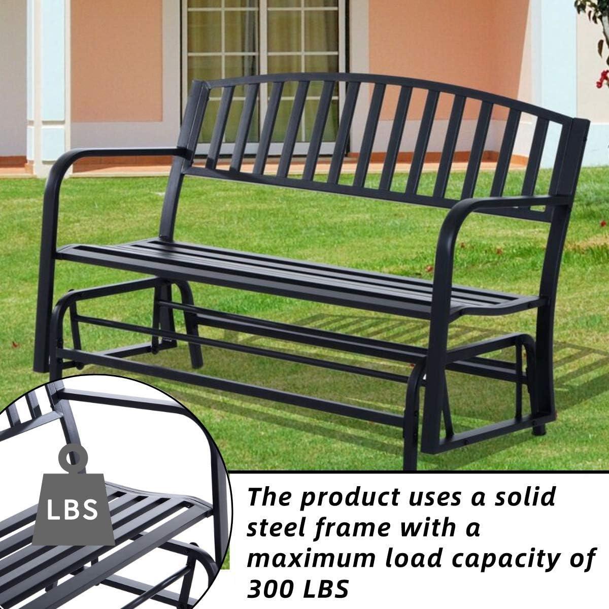 Outsunny Patio Glider Bench Outdoor Swing Rocking Chair Loveseat with Power Coated Steel Frame, Black