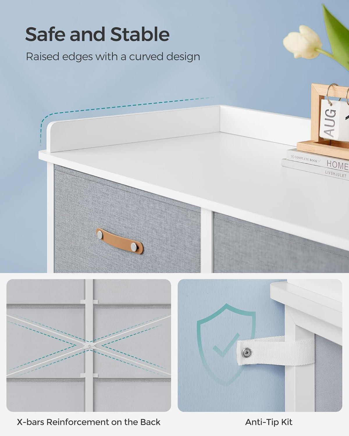 SONGMICS Kids Dresser with 6 Drawers, Boys Girls Dresser, with Water-Resistant Tabletop, Storage Organizer Cabinet, for Bedroom Hallway, Gray UGKR101G01