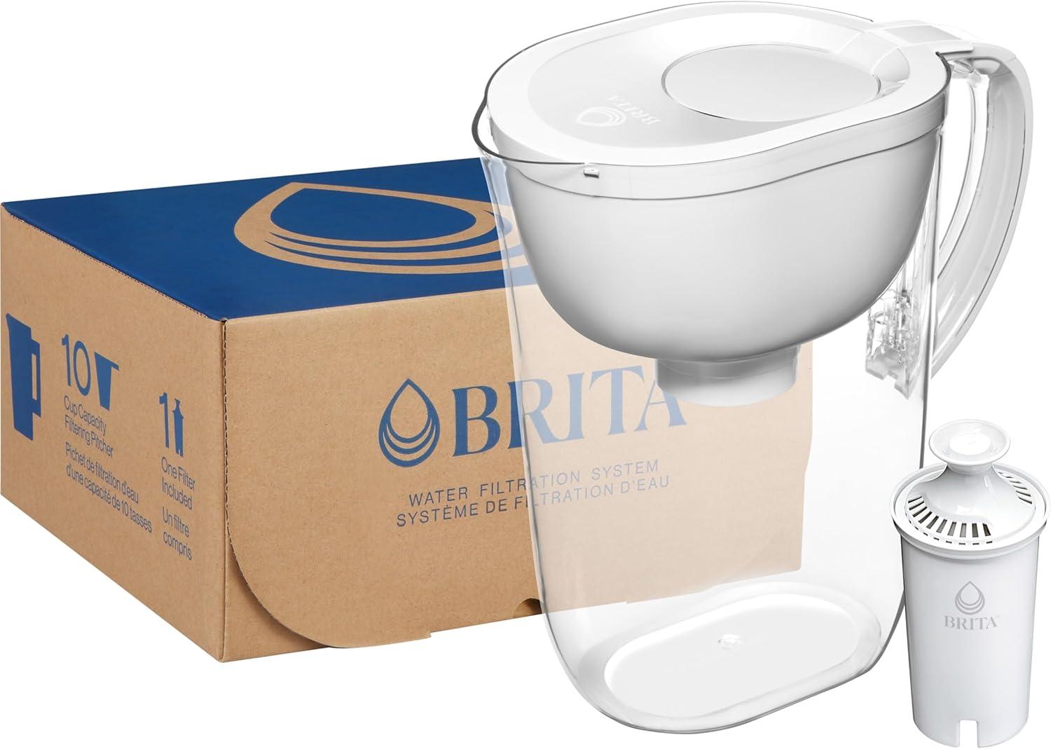 Brita Large 10 Cup Water Filter Pitcher with 1 Standard Filter, BPA Free, Everyday, White