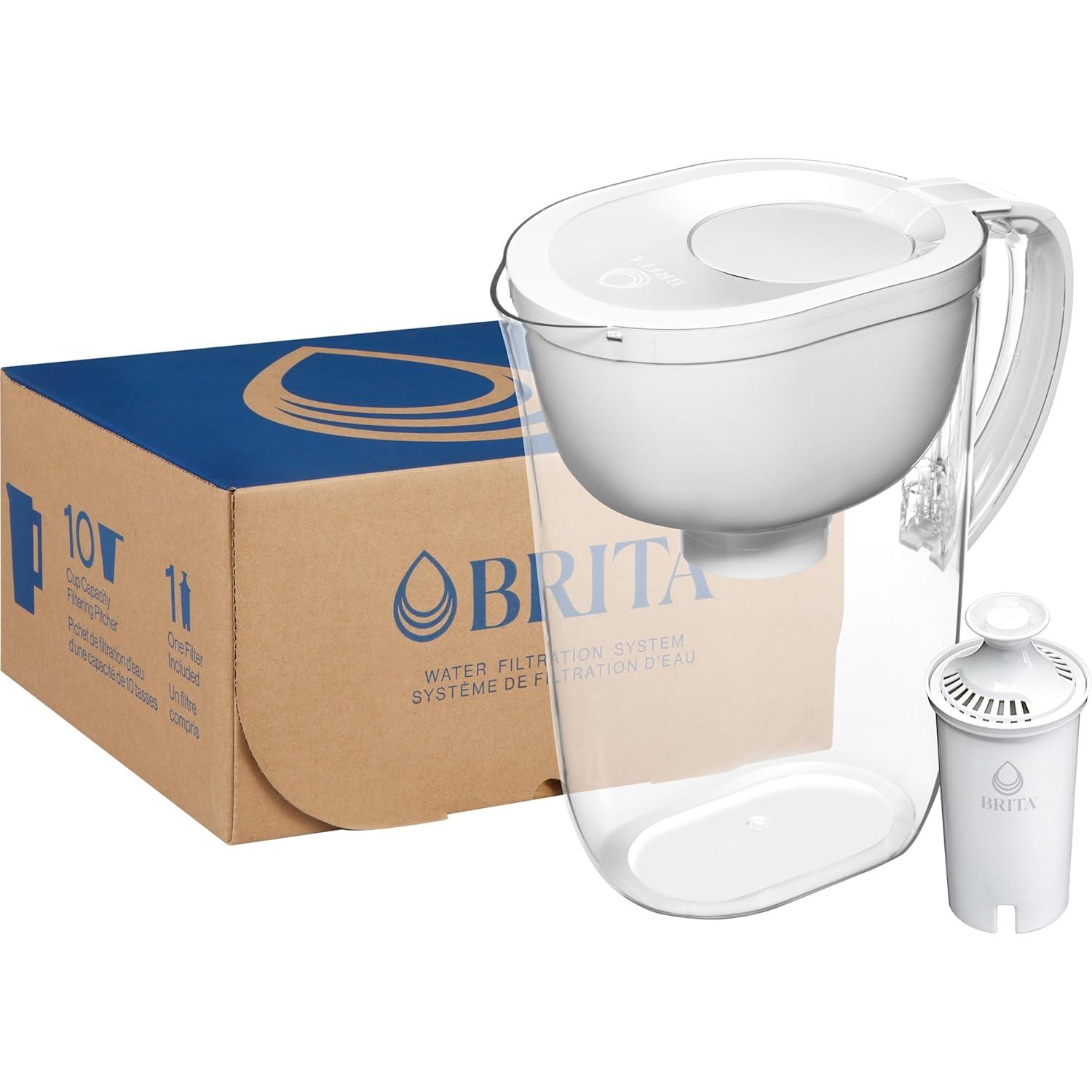Brita Large 10 Cup Water Filter Pitcher with 1 Standard Filter, BPA Free, Everyday, White