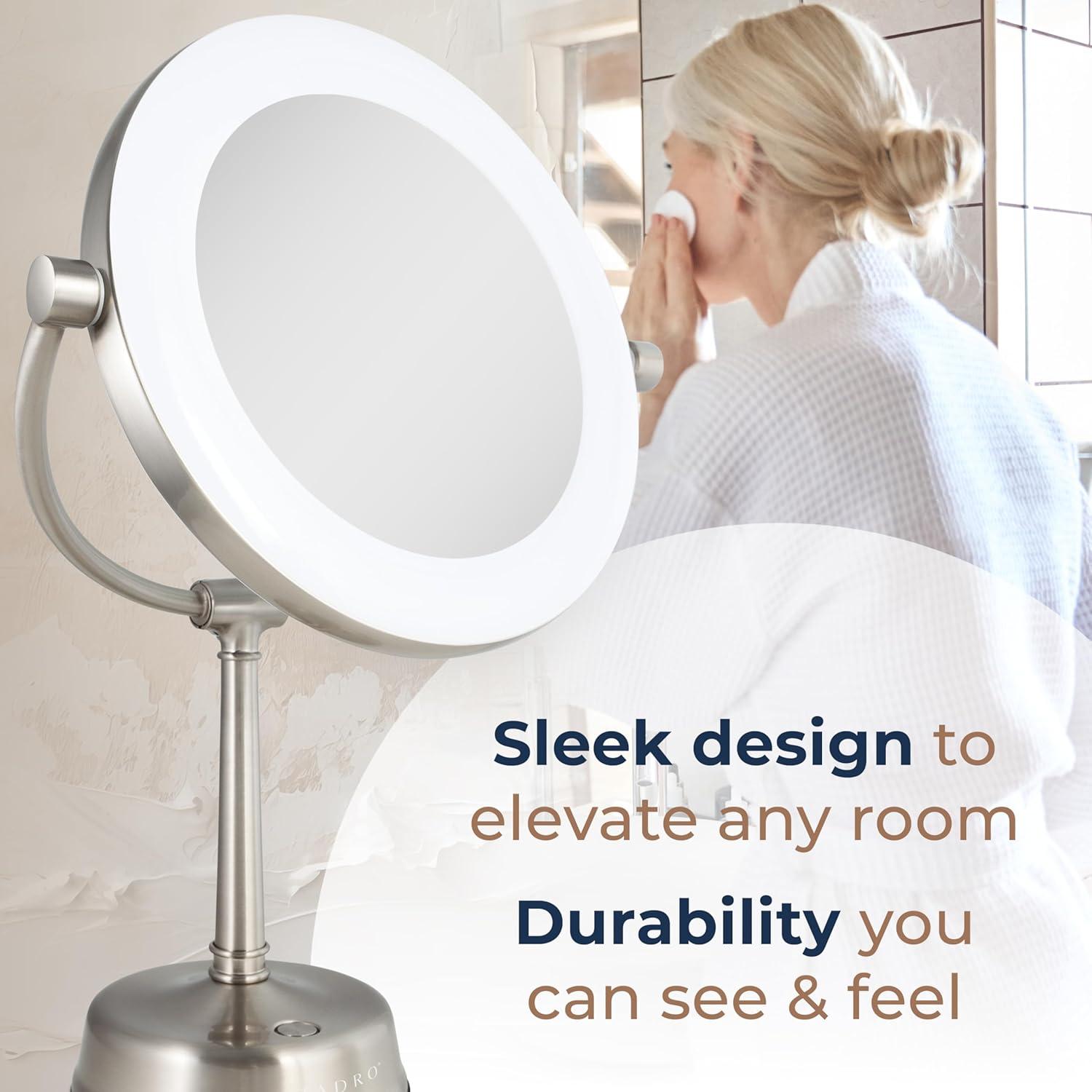 Customizable Sunlight LED Lighted Vanity Mirror - Zadro: 10x Magnifying, Round Shape, Metal & Glass Construction