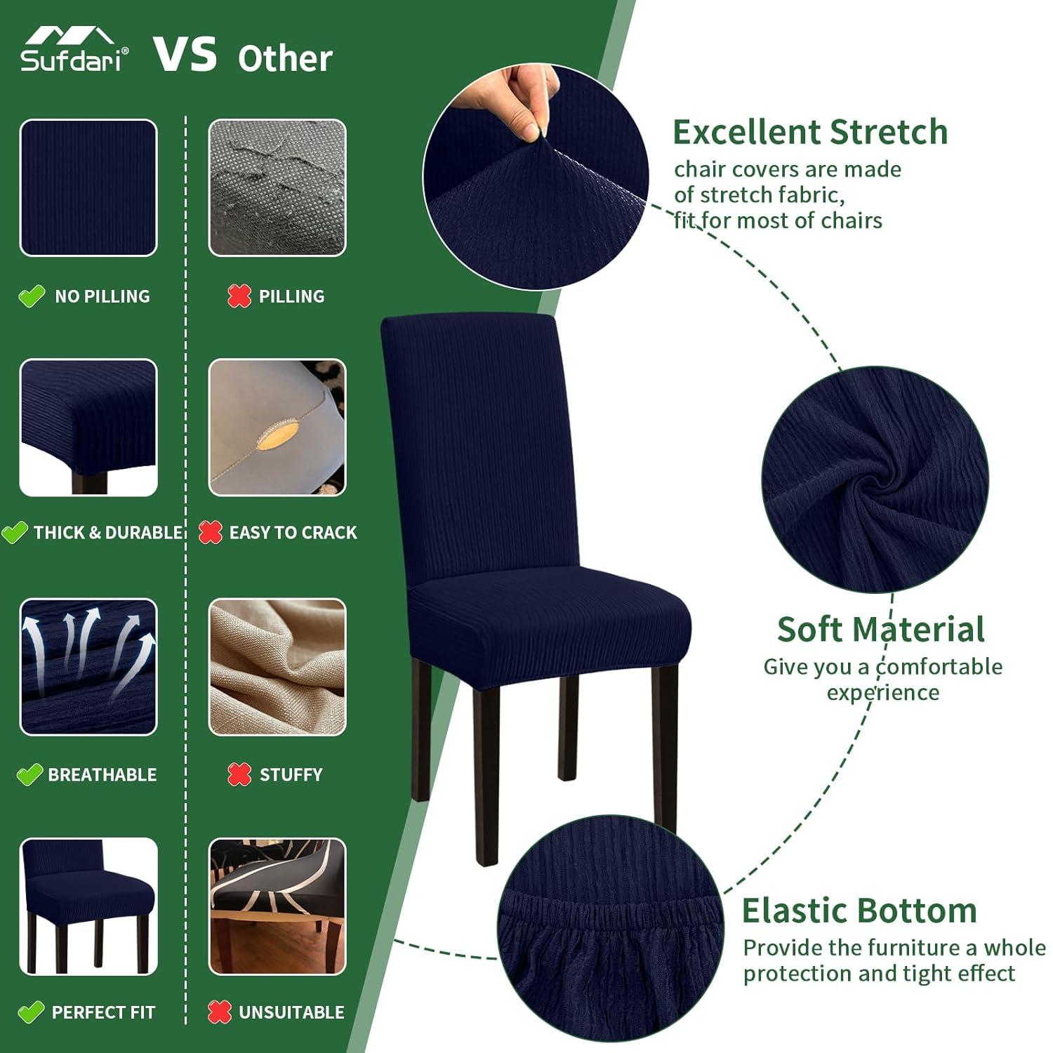Chair Covers for Dining Room 4 Pack Navy Blue Chair Covers Super Fit Washable Kitchen Chair Protector Cover for Dining Room, Hotel, Ceremony