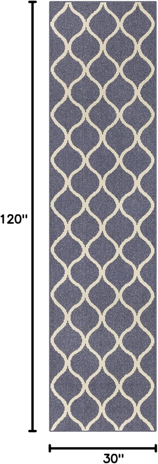 Indigo Blue Geometric Tufted Runner Rug with Non-Slip Backing