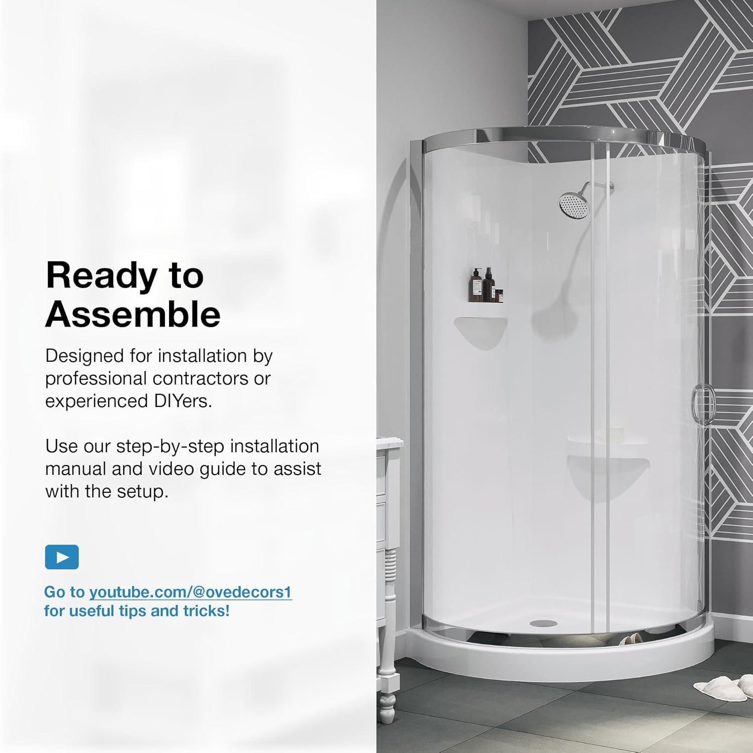 OVE Decors Breeze 33 in. Round Shower Kit w/ Clear, Base, Wall