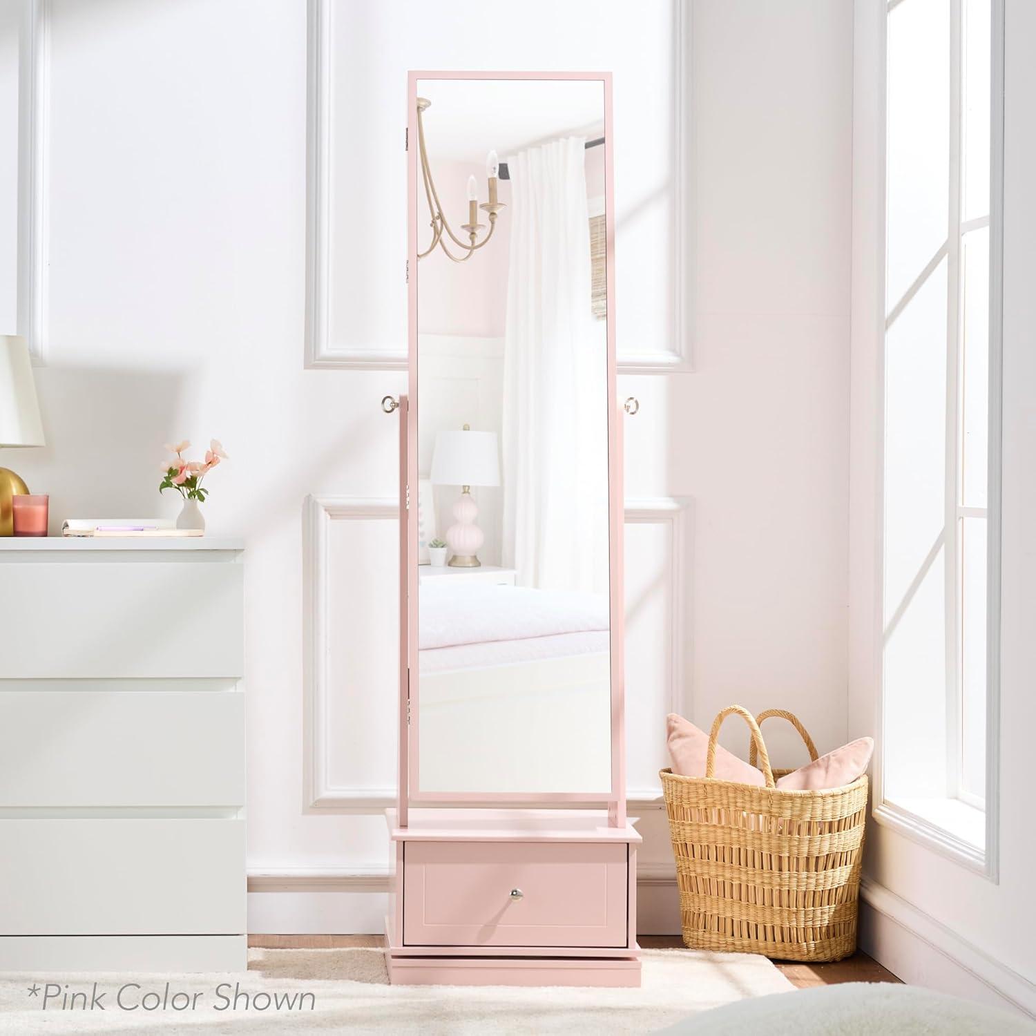 Best Choice Products 360 Swivel Standing Mirrored Jewelry Cabinet, LED-Lit Makeup Organizer w/ Mirror - Rustic Brown