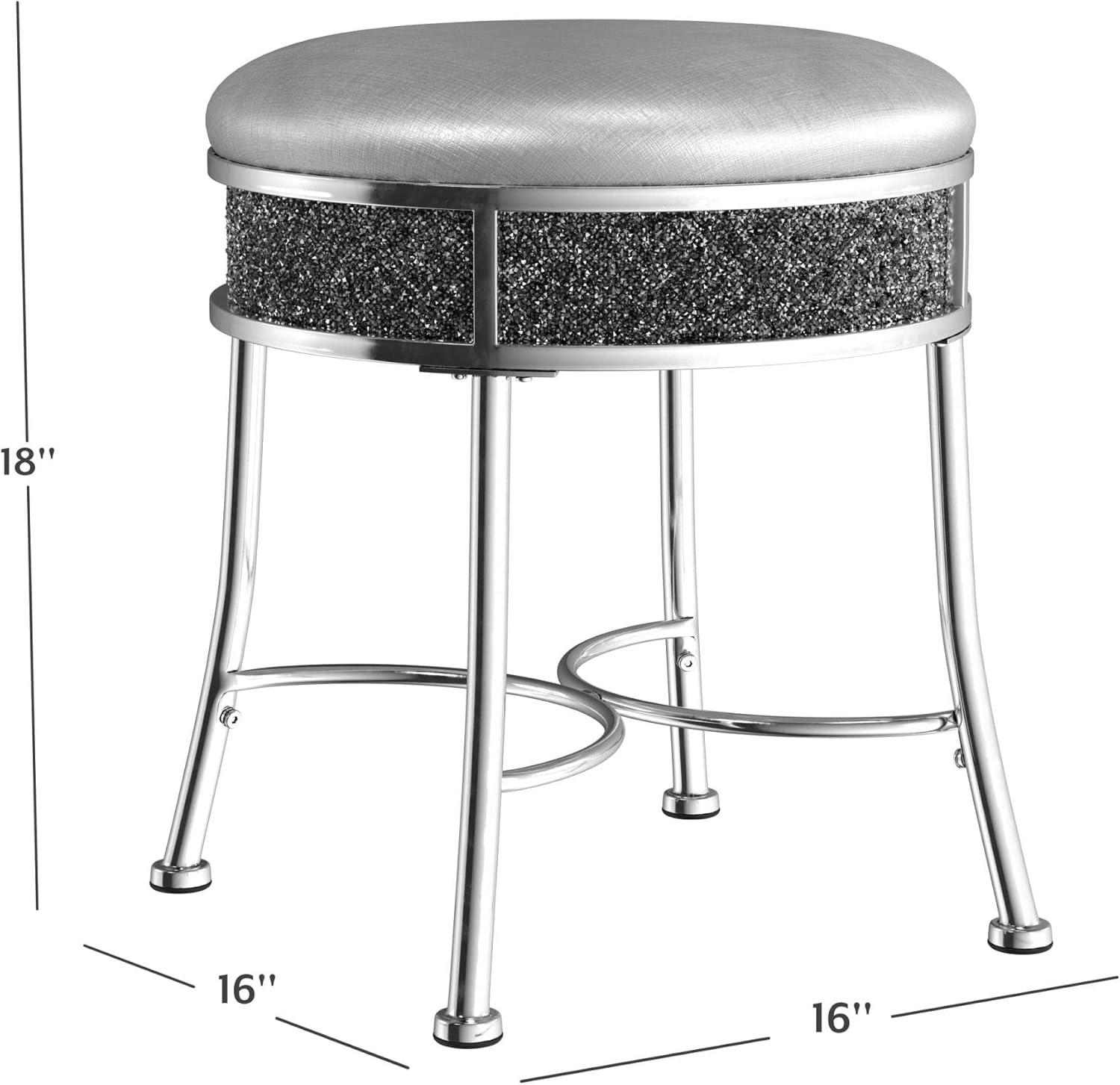 Hillsdale Roma Diamond Glam Fabric Upholstered Backless Vanity Stool in Chrome