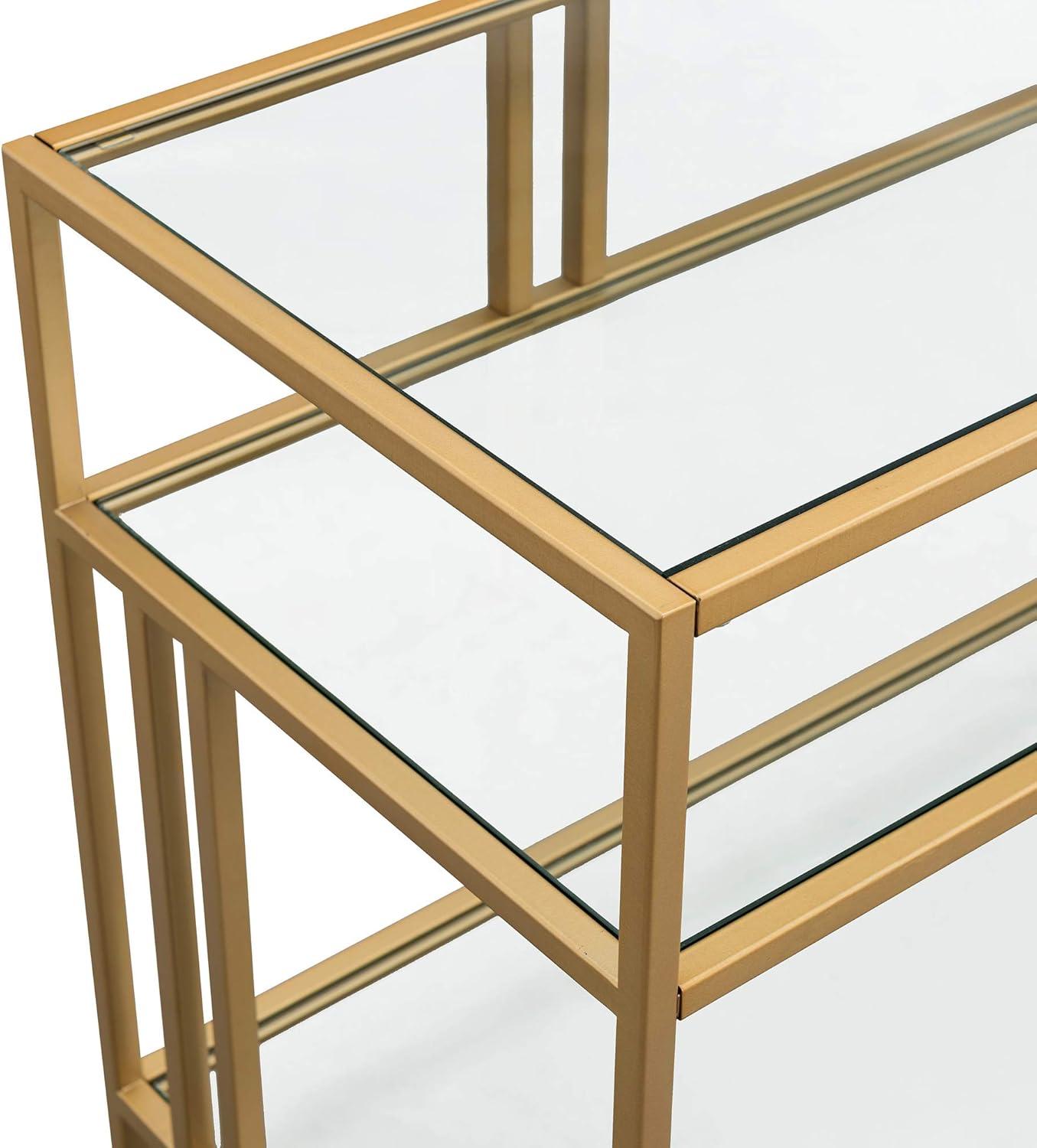 Evelyn&Zoe Cortland 48" Wide Rectangular Console Table with Glass Shelves, Brass