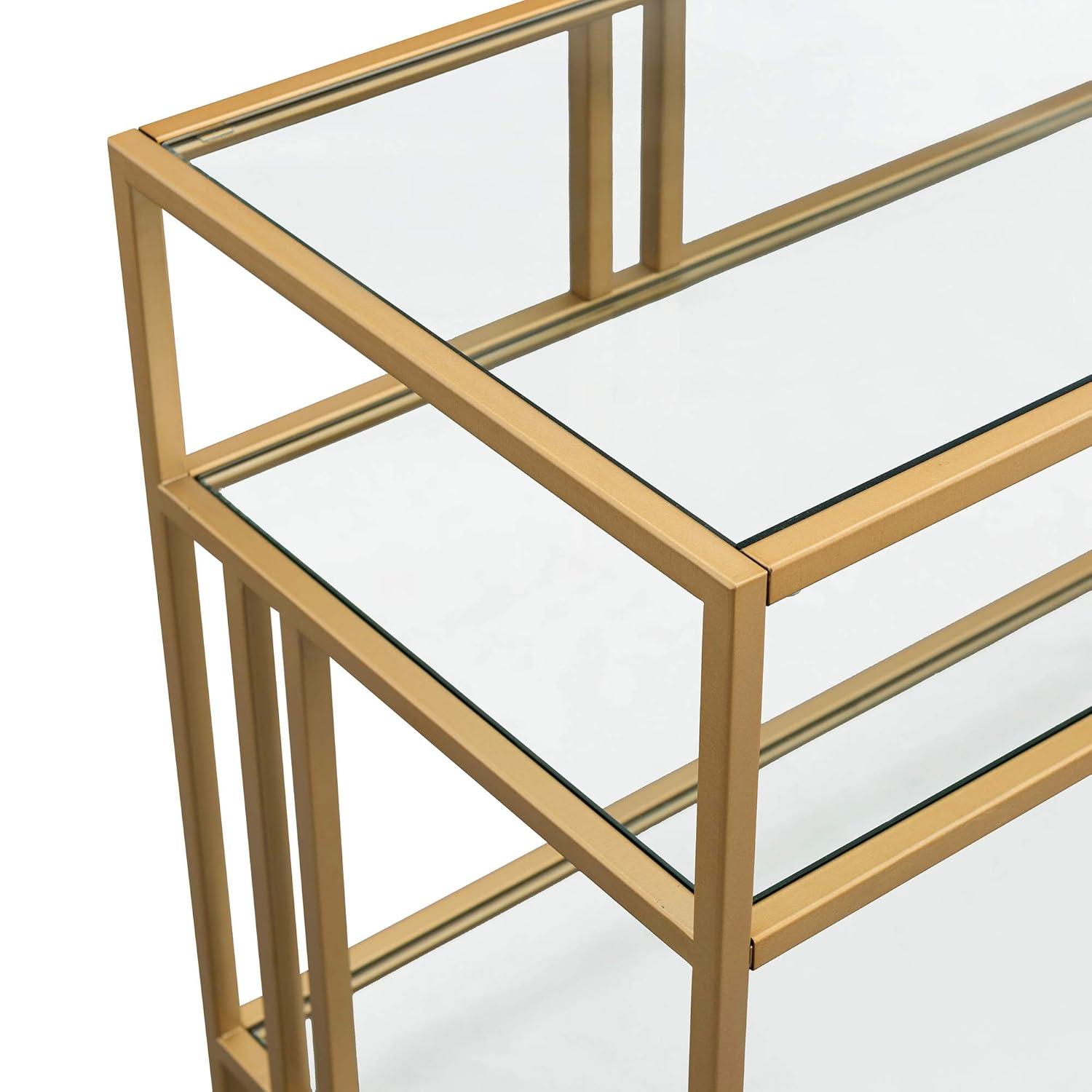Evelyn&Zoe Cortland 48" Wide Rectangular Console Table with Glass Shelves, Brass