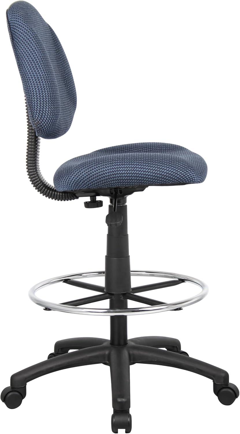 Ergonomic Blue Fabric Drafting Stool with Metal Base