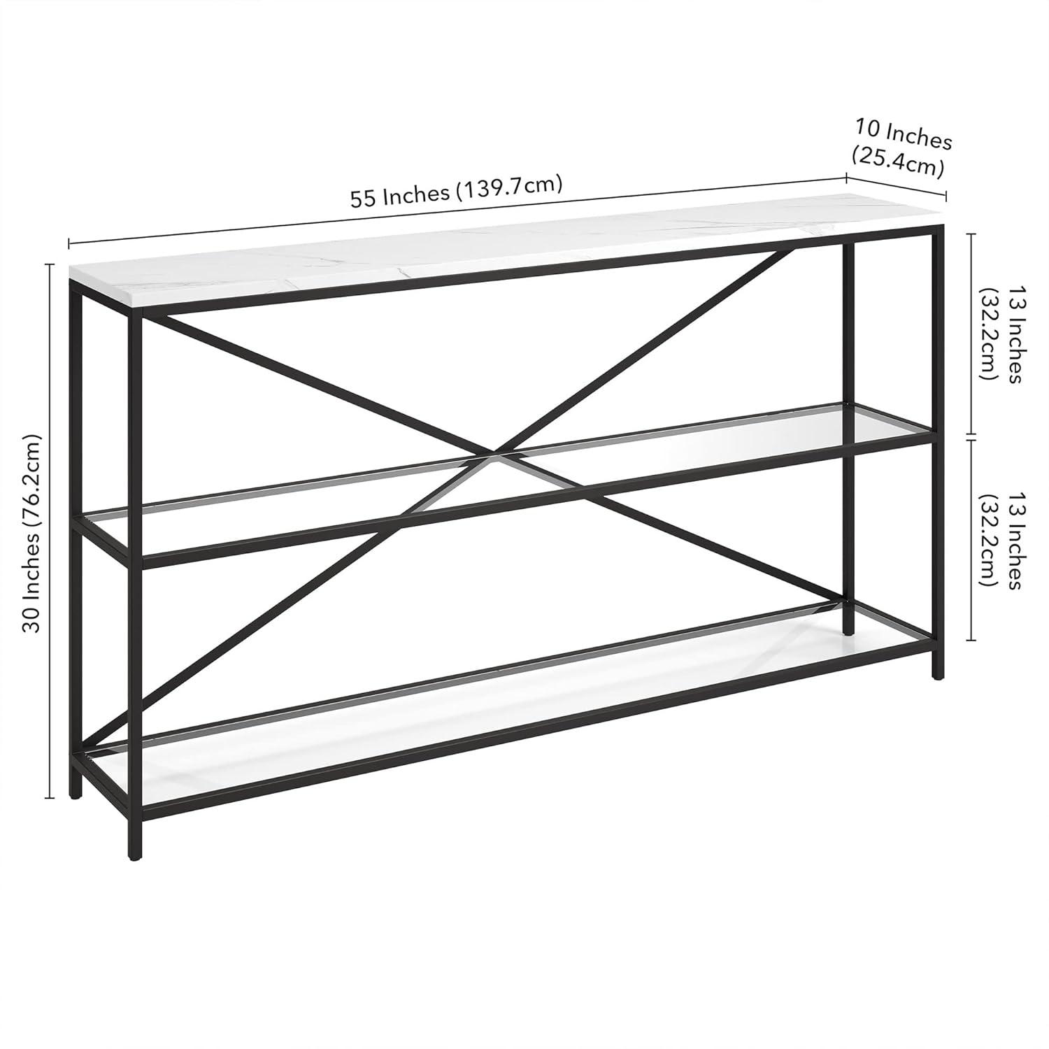Evelyn&Zoe Fionn 55" Wide Rectangular Console Table with Faux Marble Top, Blackened Bronze