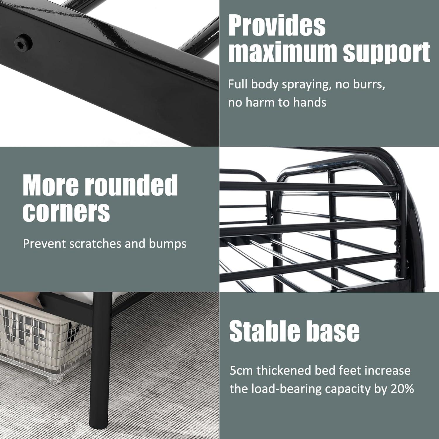 Black Twin Metal Bunk Bed with Safety Rails and Storage Drawer