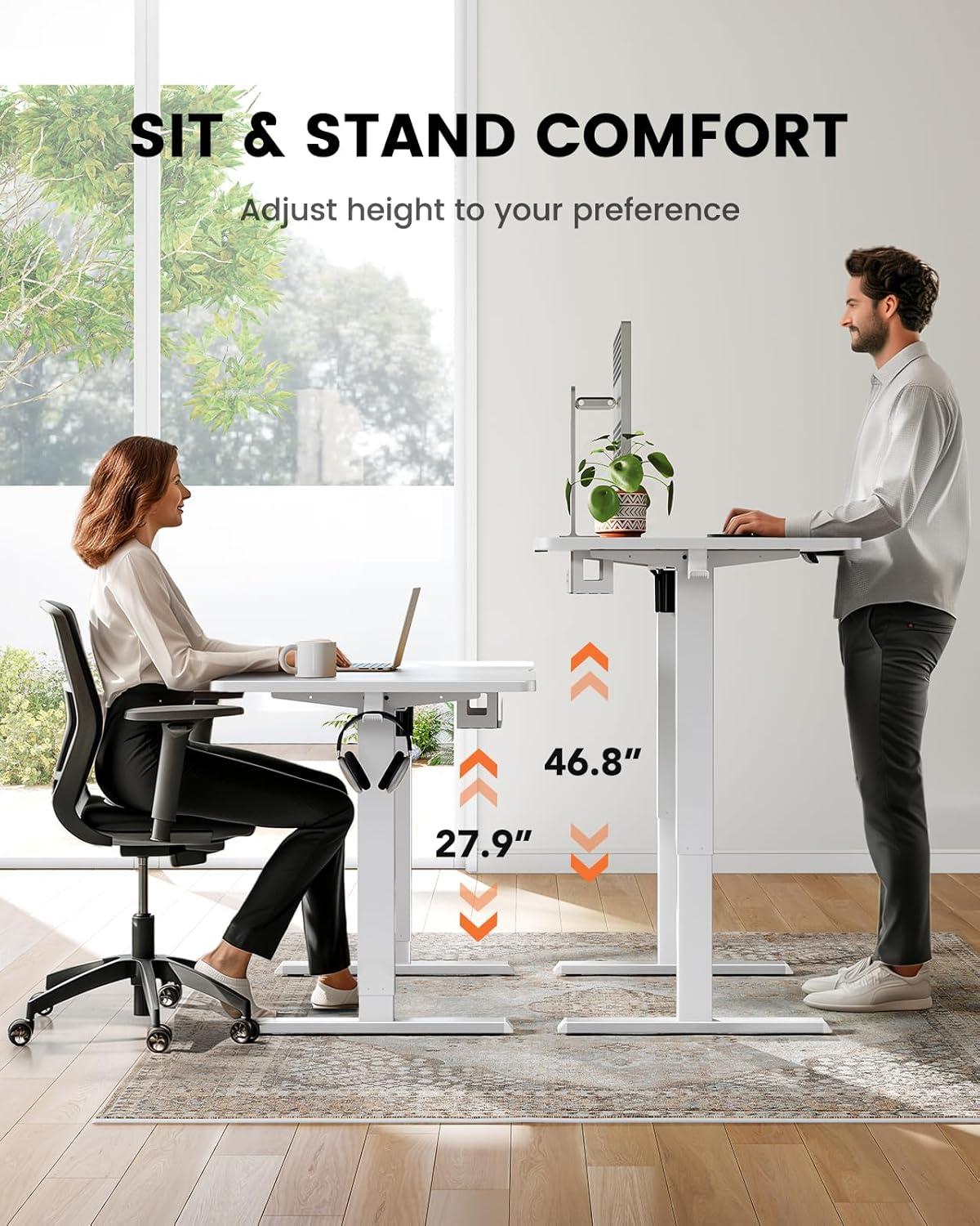 Electric Standing Desk Adjustable Height - Rolling Sit to Stand Desks on Wheels - Mobile Standup Computer Table 48 Inch Brown One Piece Desktop and Rising Frame with Storage for Home Office & Gaming