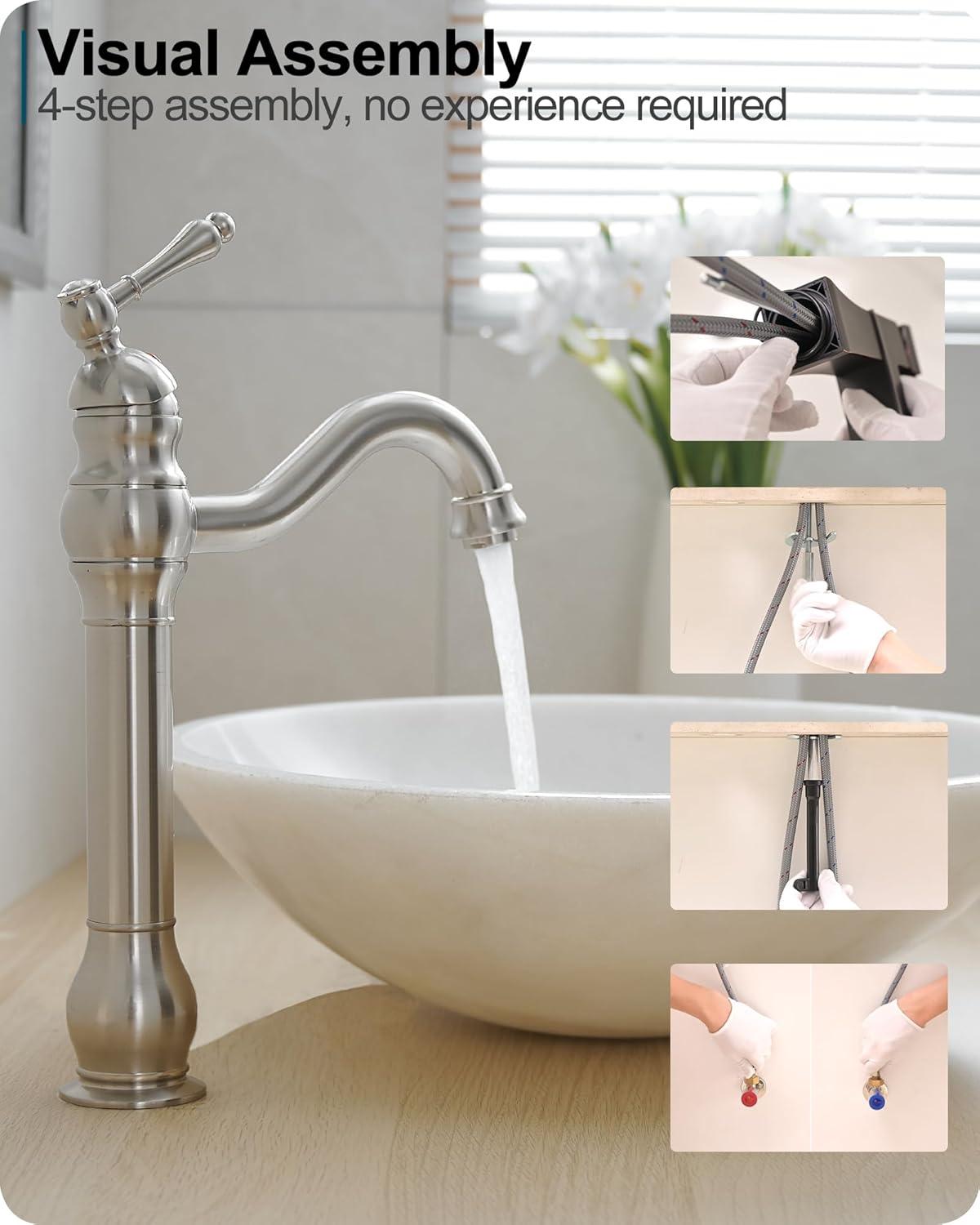 Brushed Nickel Single Handle High Arc Vessel Faucet