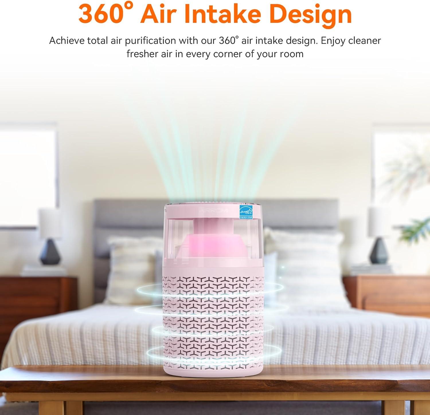 QUALITY FLOORING INC. Air Purifiers For Bedroom Home,Up To 658 Ft²,Activated Carbon Filter Cleaner,With Fragrance Sponge For Better Sleep,Night Light,Pet Dander,Allergies,Smoke,Odor,Desktop Air Cleaner