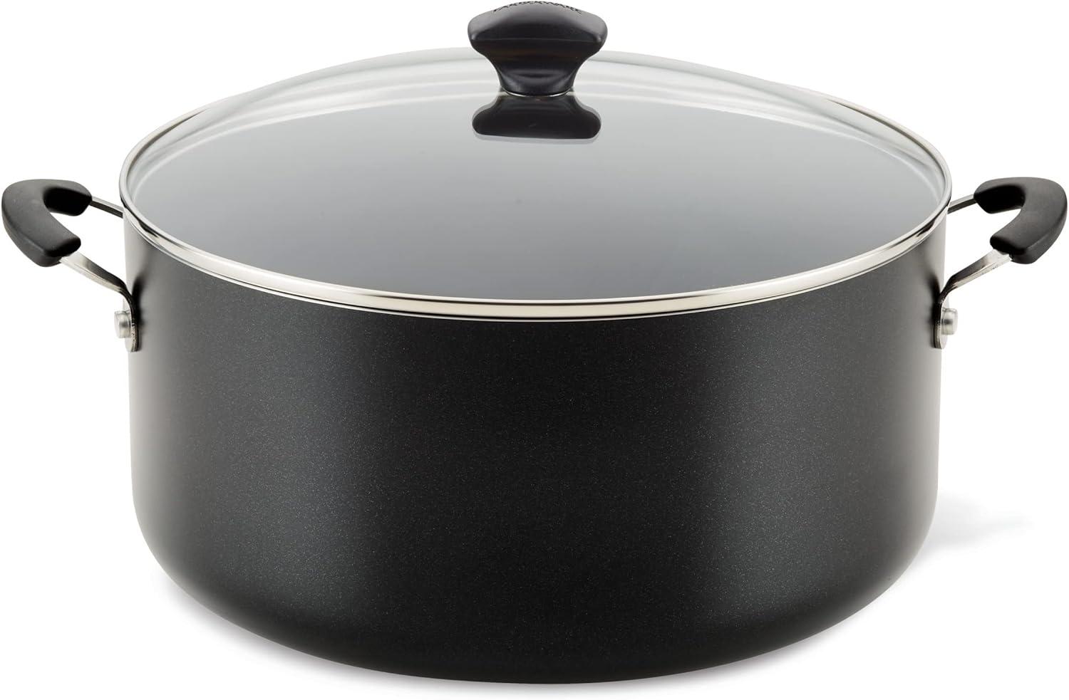 Farberware 10.5qt Aluminum Nonstick Covered Stockpot Black: Dishwasher-Safe, Electric & Gas Compatible Cooking Pot