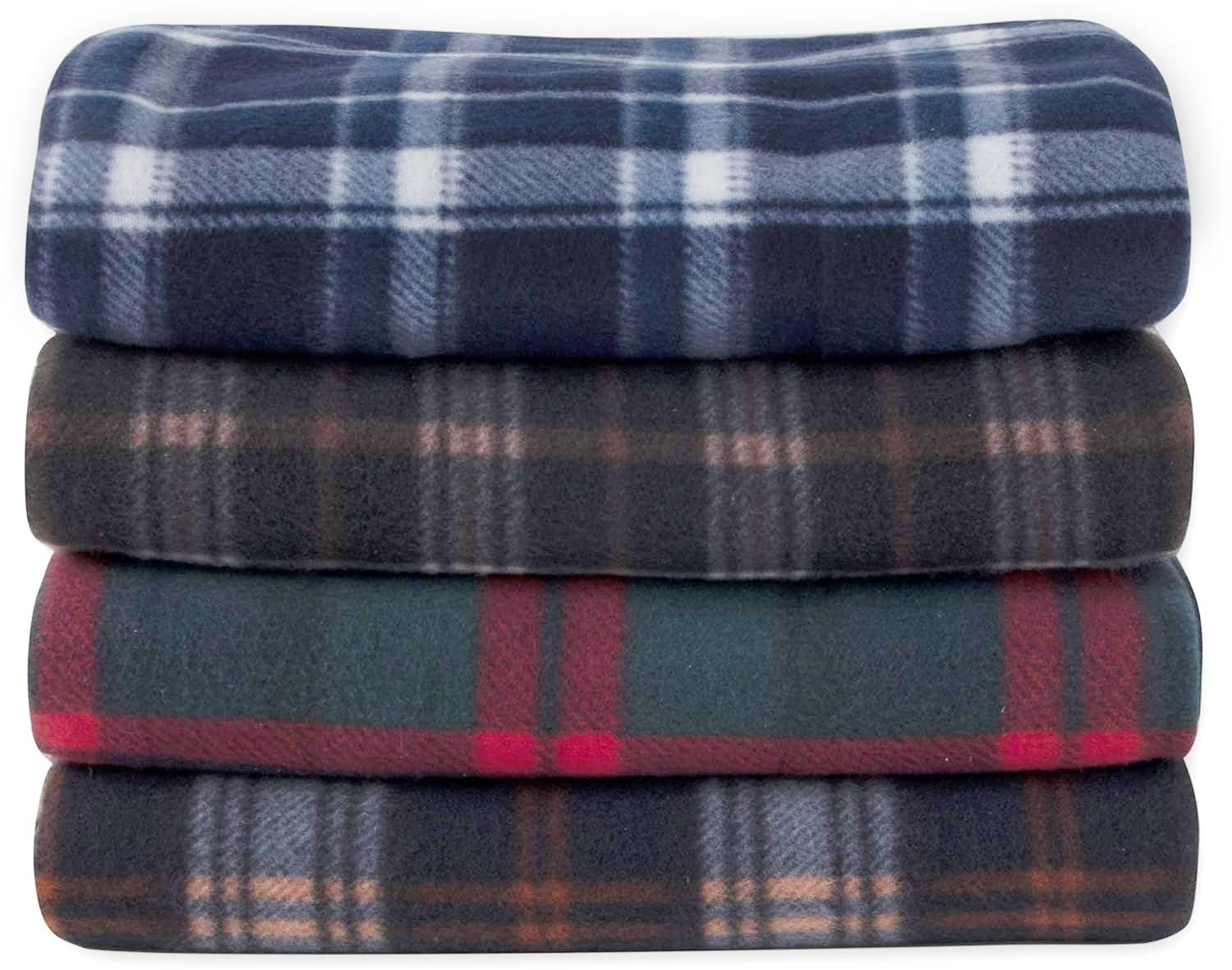 24 Pack of Bulk Wholesale 60”L x 50”W Plaid Color Fleece Throw Blankets for Fall, Winter, Spring, Summer, Men, Women, Children, Homeless, Charity Donation Drives in Assorted Plaid