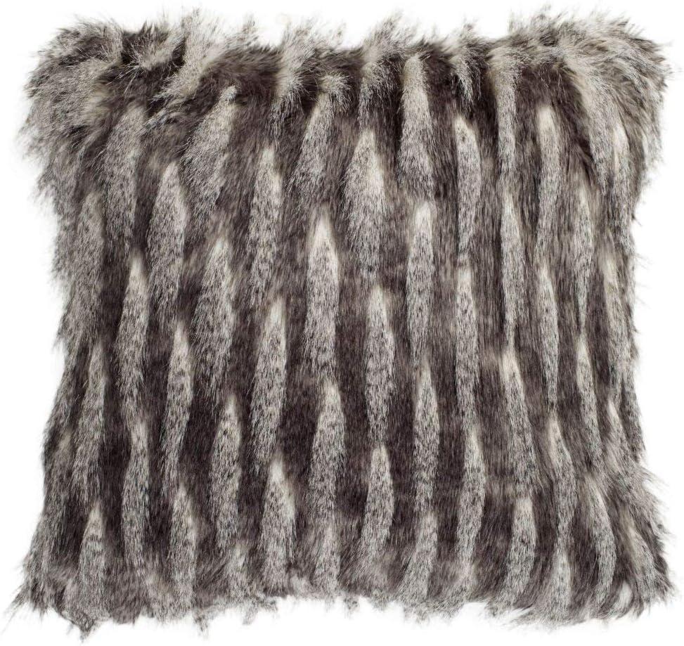 Black and Gray Faux Fur 20" Throw Pillow