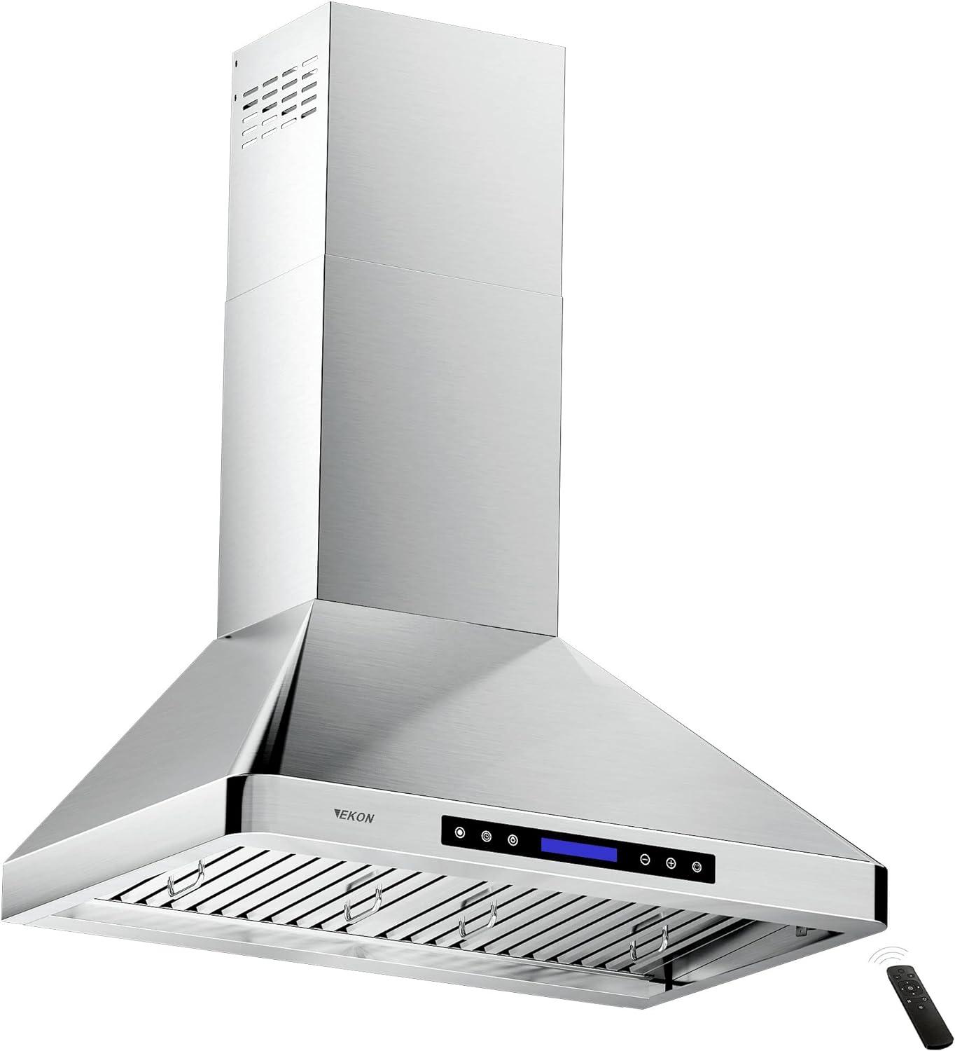 Fuhuoso 36 in. 900CFM Convertible Wall Mount Range Hood with 4 Lights,Remote,Touch Control,Long-term Warranty in Stainless Steel